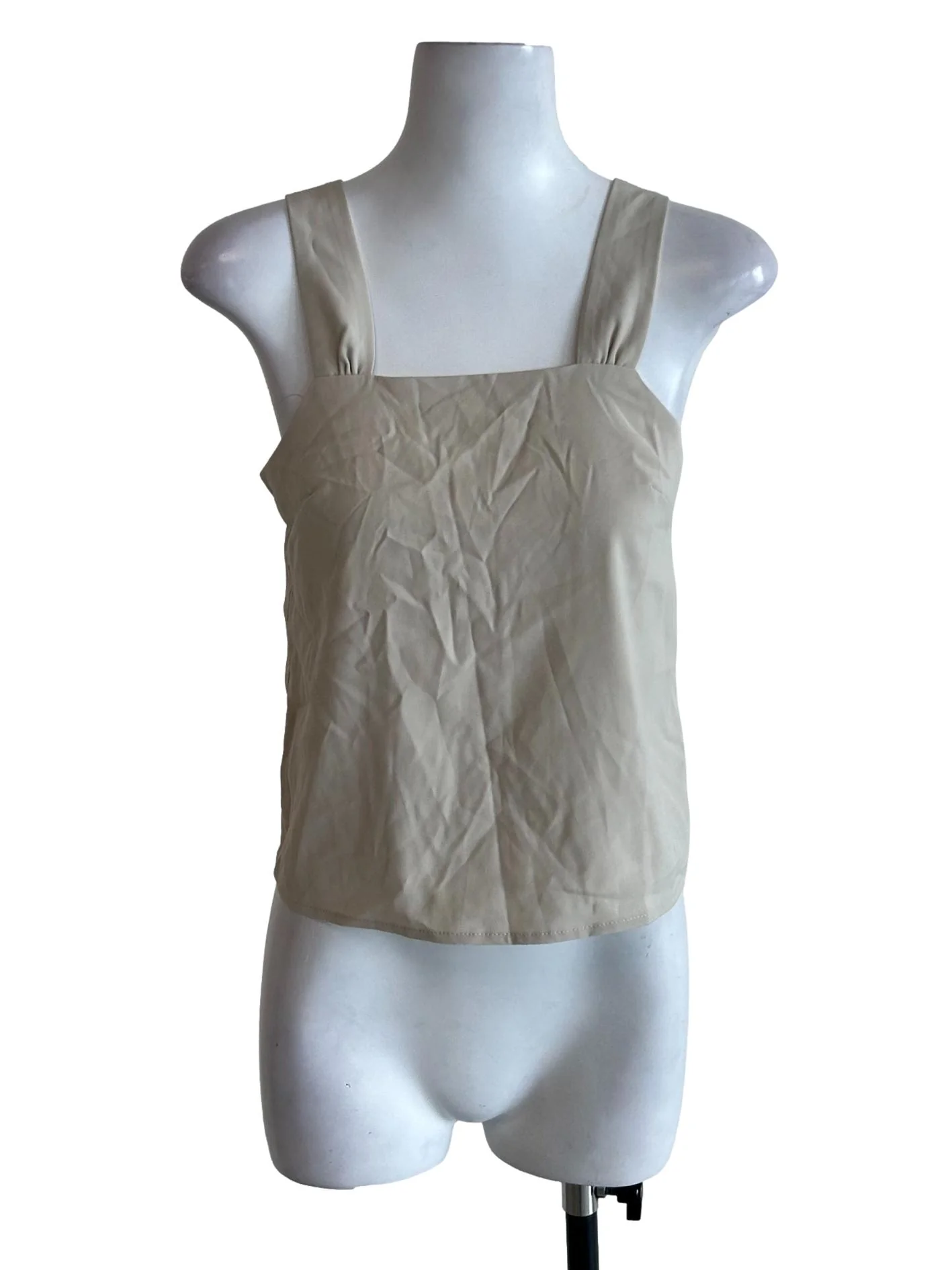 Beige Square Neck Sleeveless Top