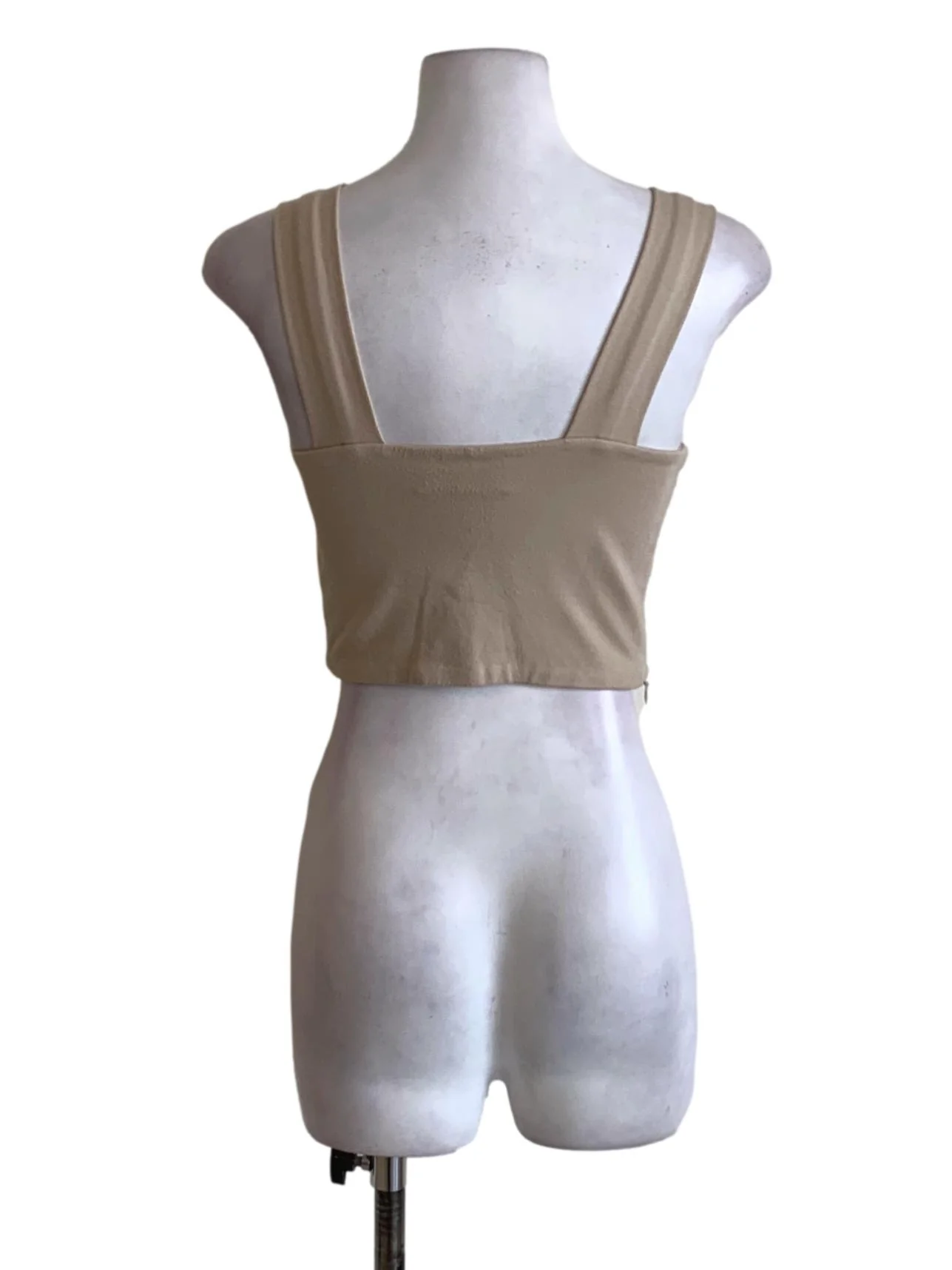 Beige Square Neckline Cropped Sleeveless Top TTR - Image 2
