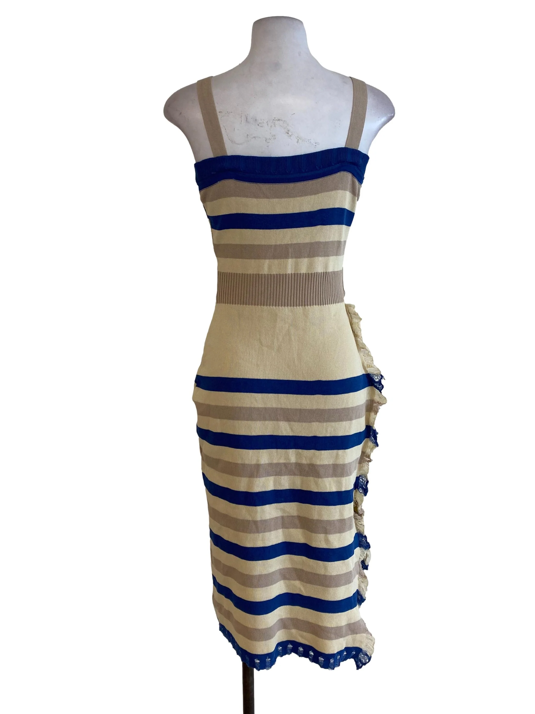Beige Striped Knitted Dress - Image 2
