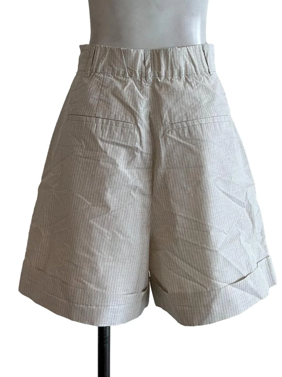 Beige Stripes Turn Up Short - Image 2