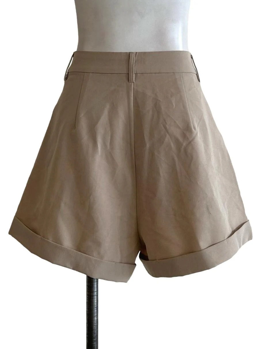 Beige Turn Up Shorts - Image 2