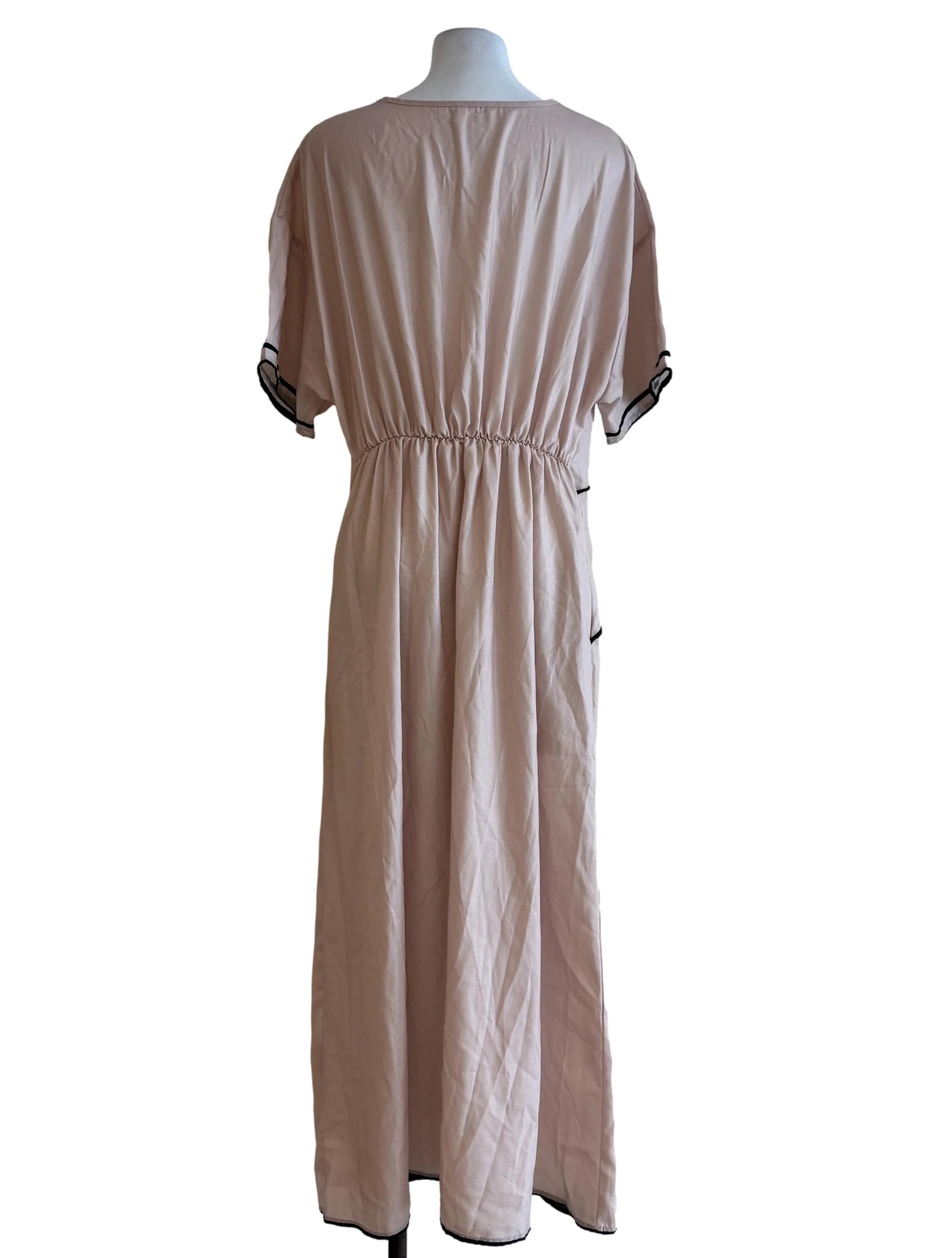 Beige With Black Stripes V Neck Dress - Image 2
