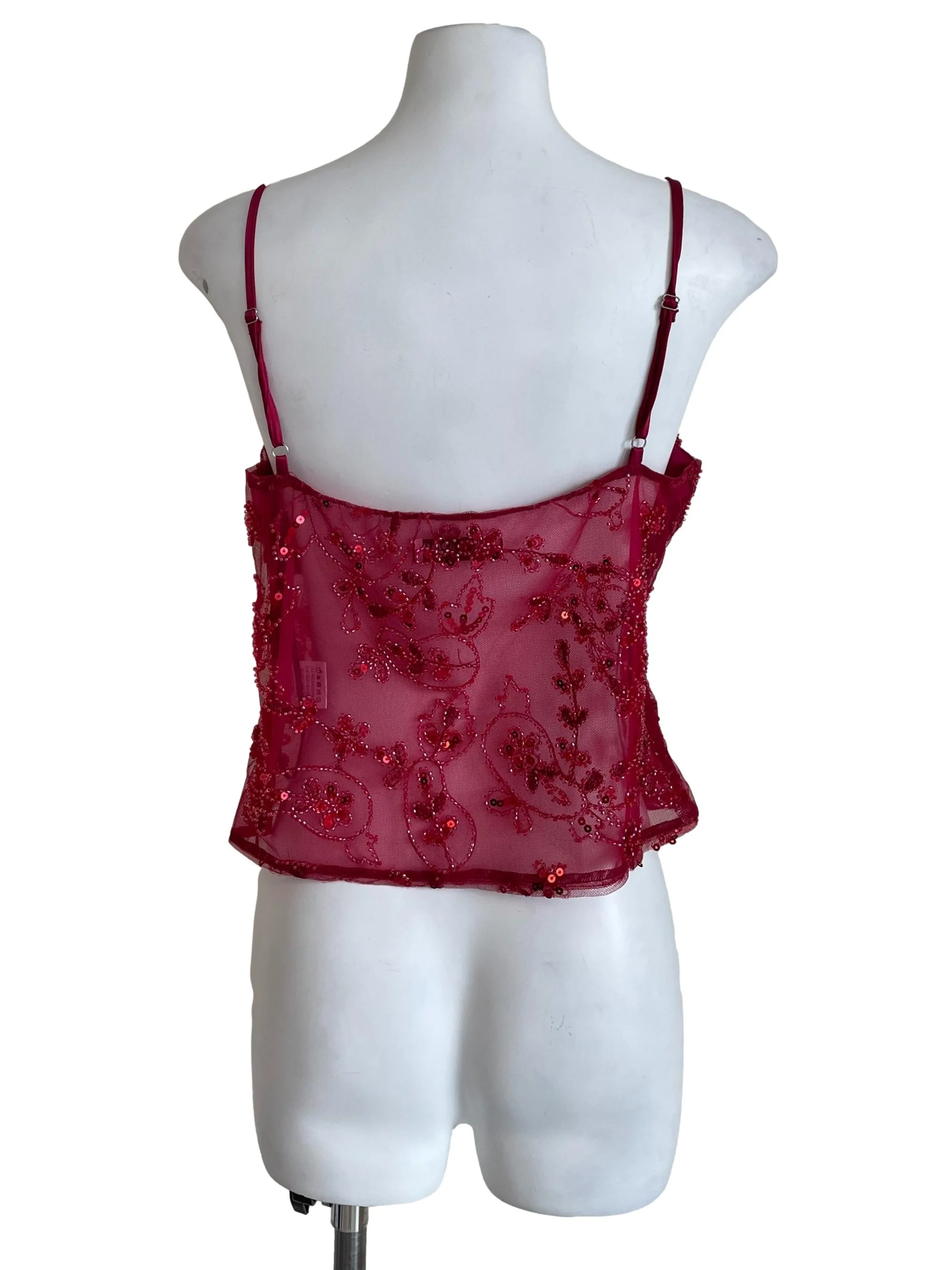 Berry Red Sequins & Beads Camisole Top - Image 2