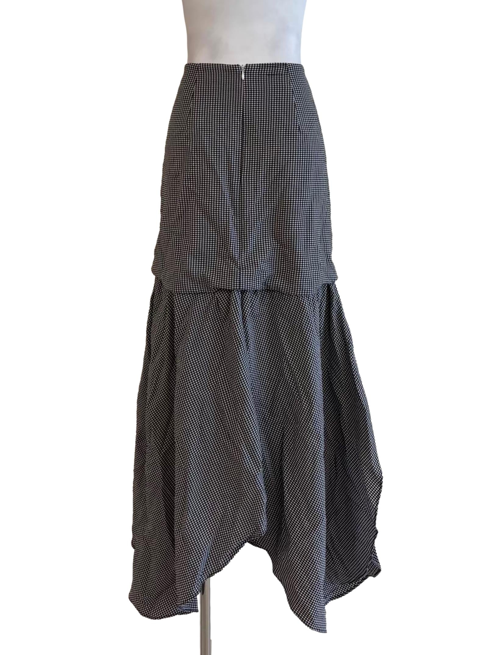 Black And White Gingham Cotton Asymmetrical Skirt - Image 2