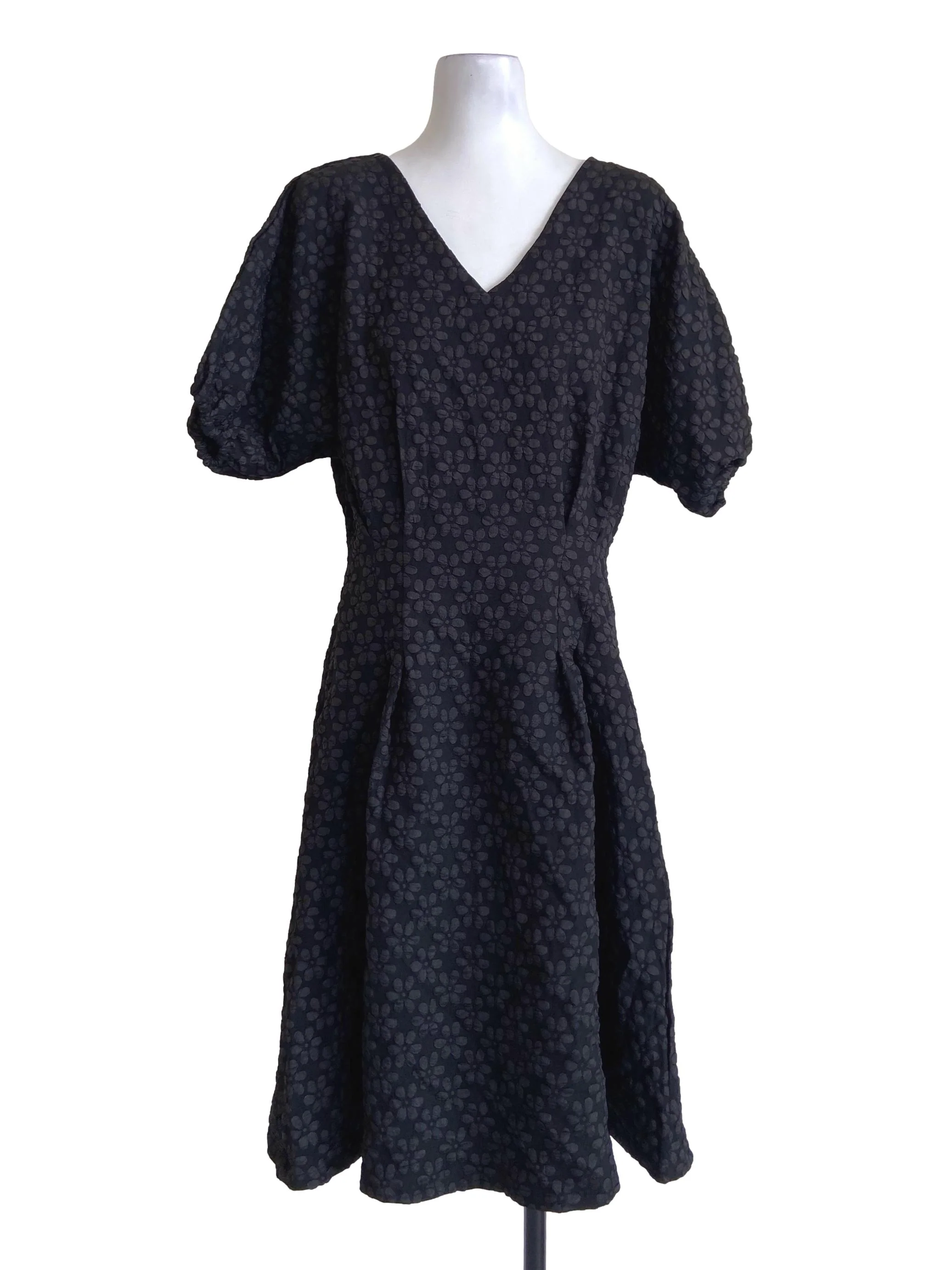 Black Batwing Sleeve Floral V Neck Dress