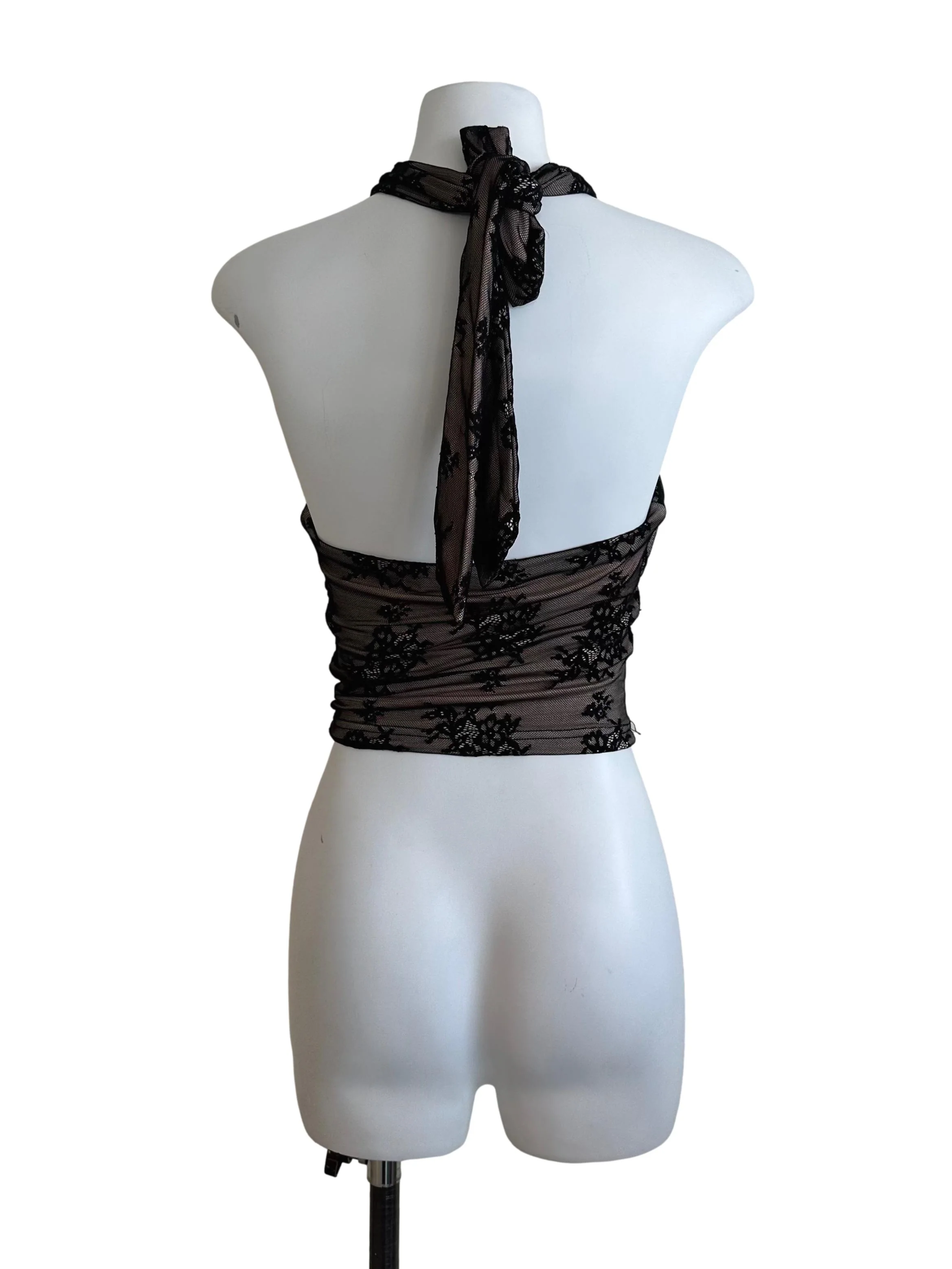Black Beige Lace Halter Top - Image 2