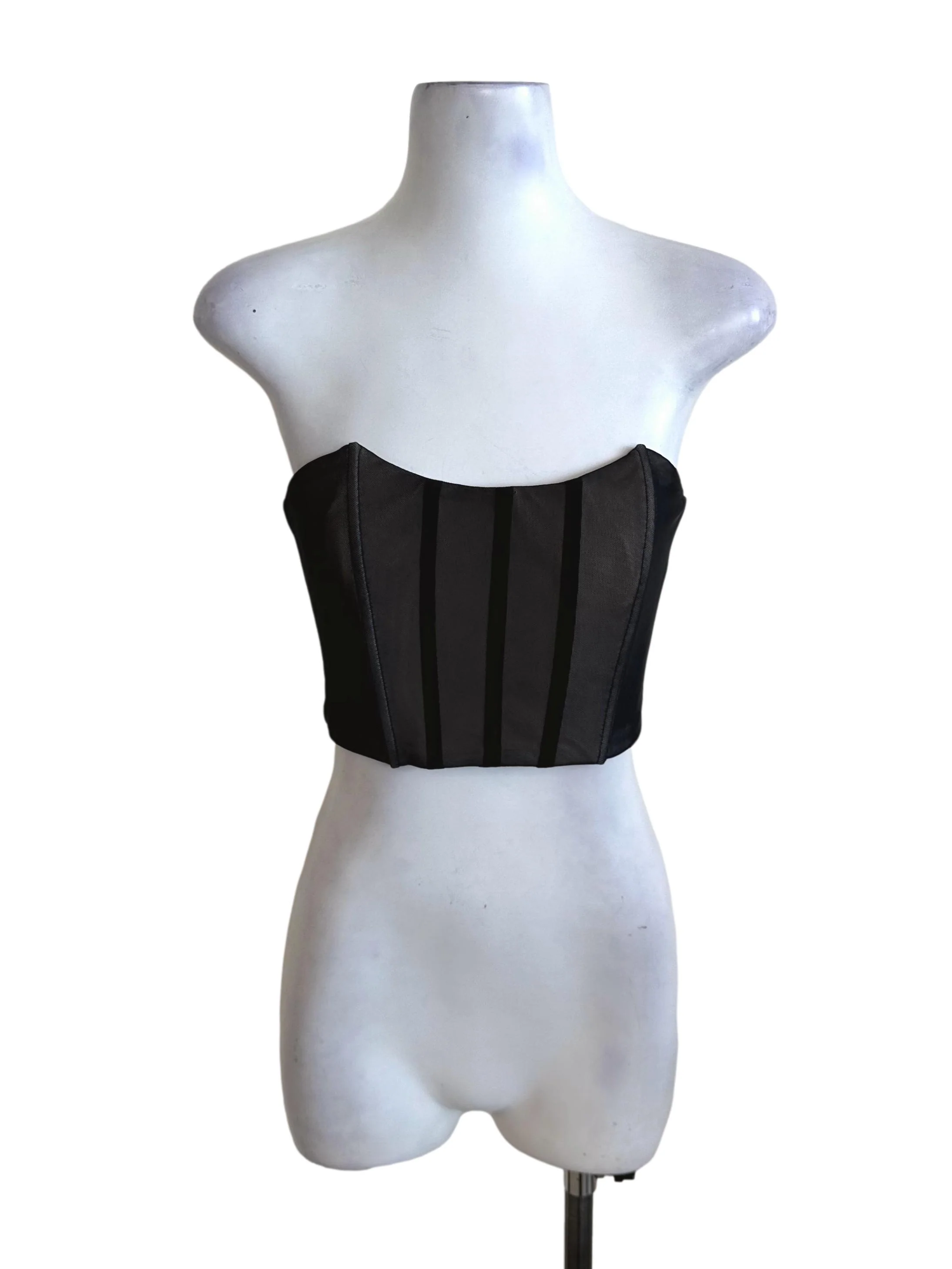 Black Beige Mesh Net Panel Tube Top