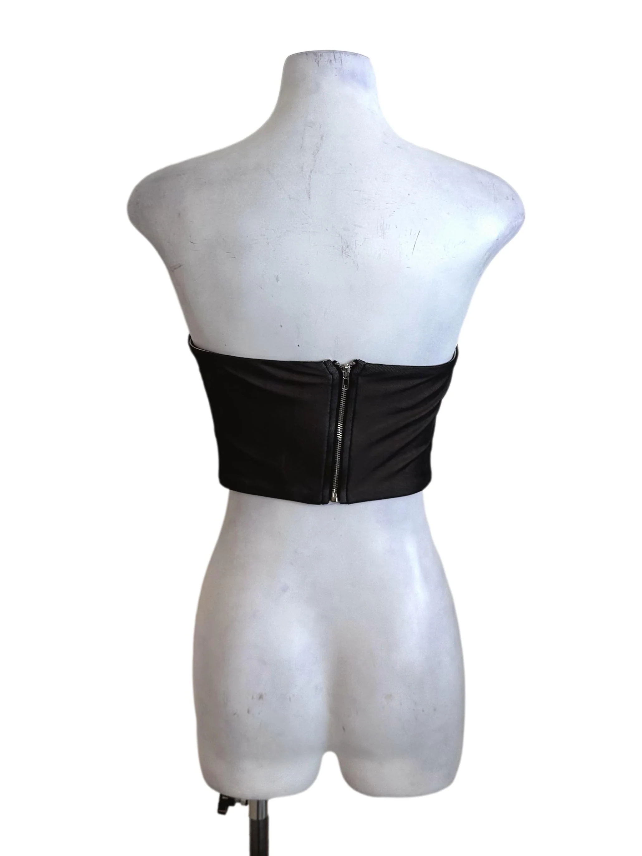 Black Beige Mesh Net Panel Tube Top - Image 2