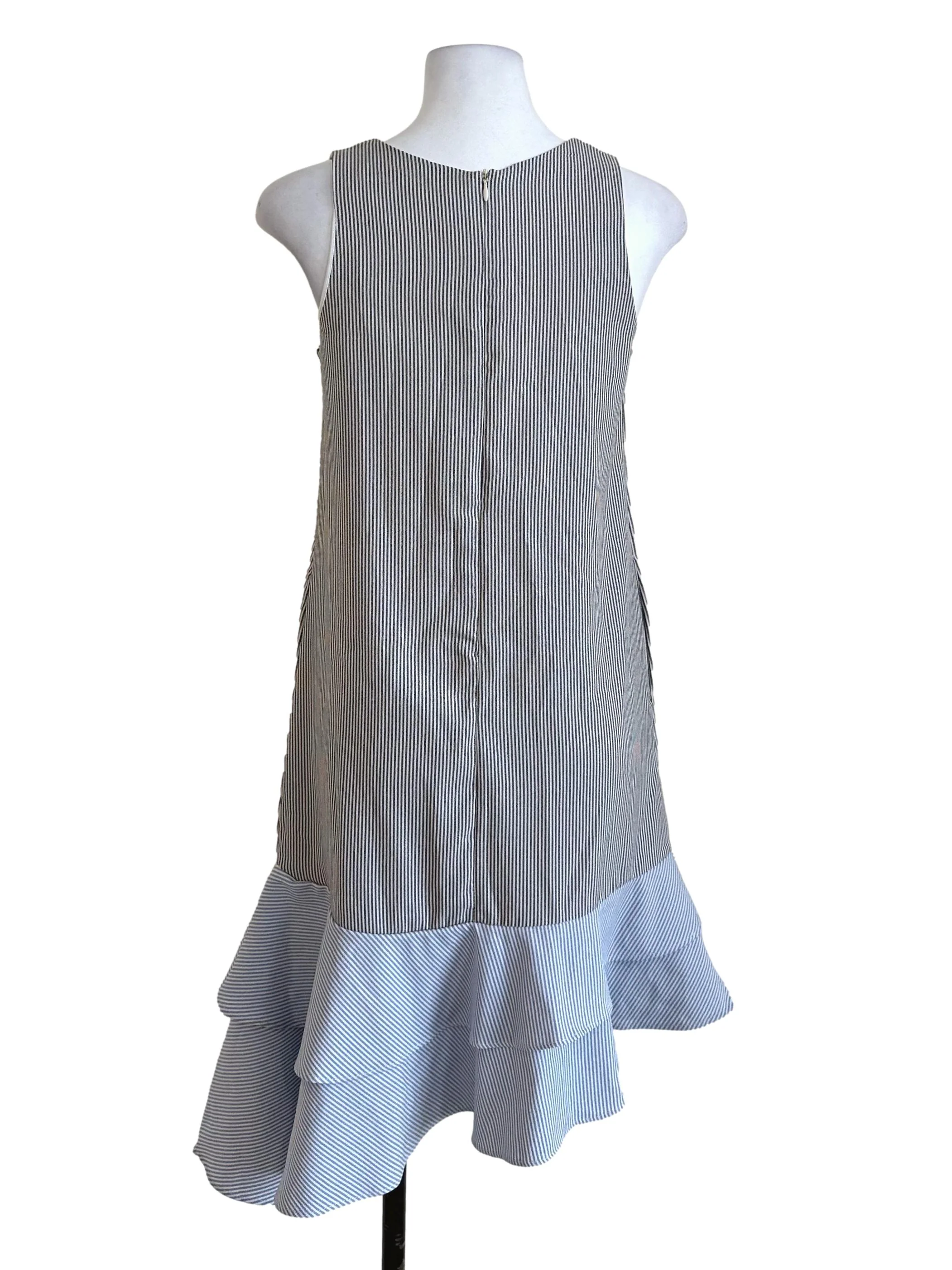 Black Blue Stripe Ruffle Dress - Image 2