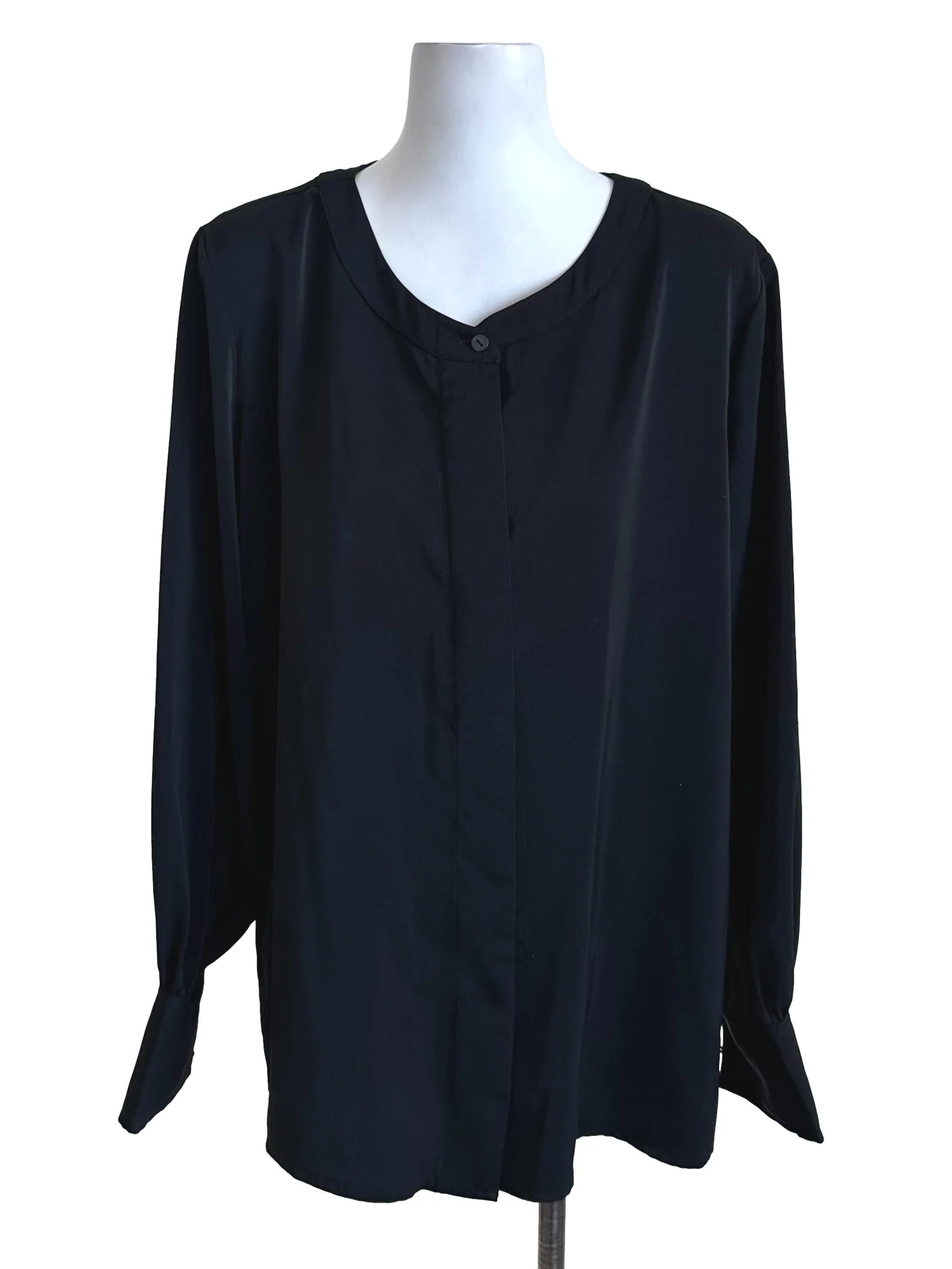 Black Button Long Sleeve Top