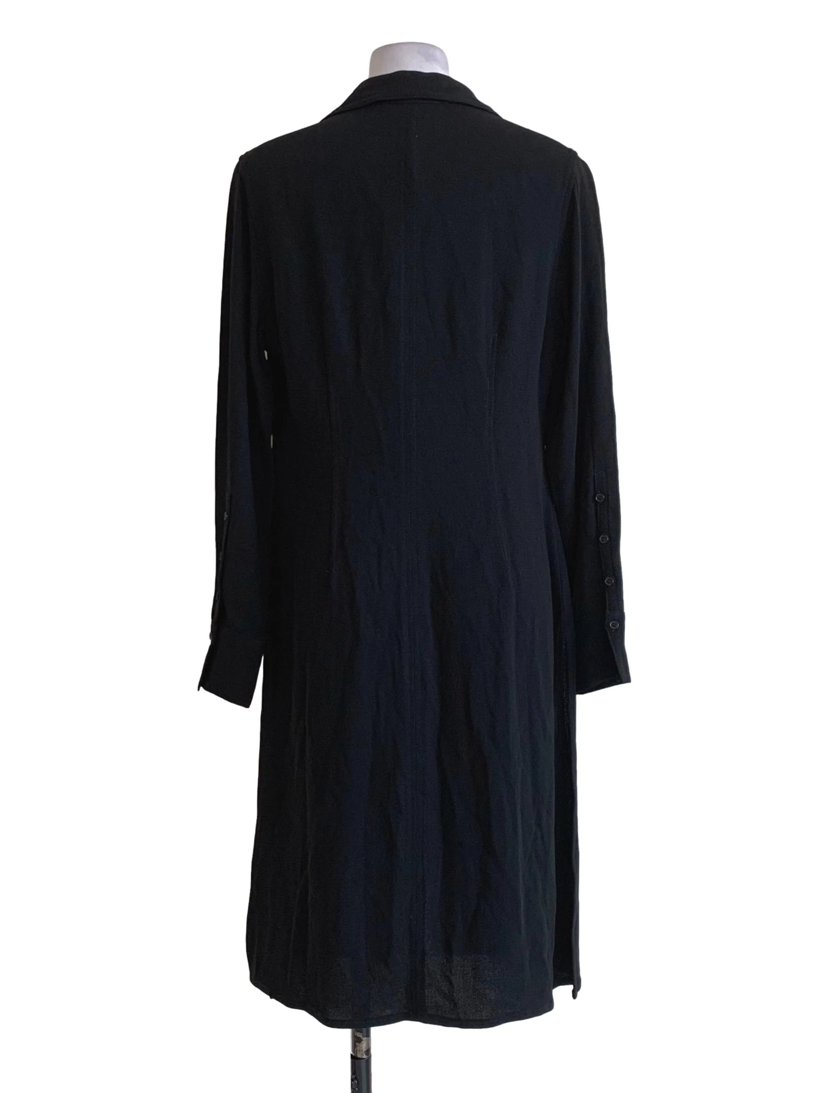 Black Button Up Collar Long Sleeves Dress - Image 2