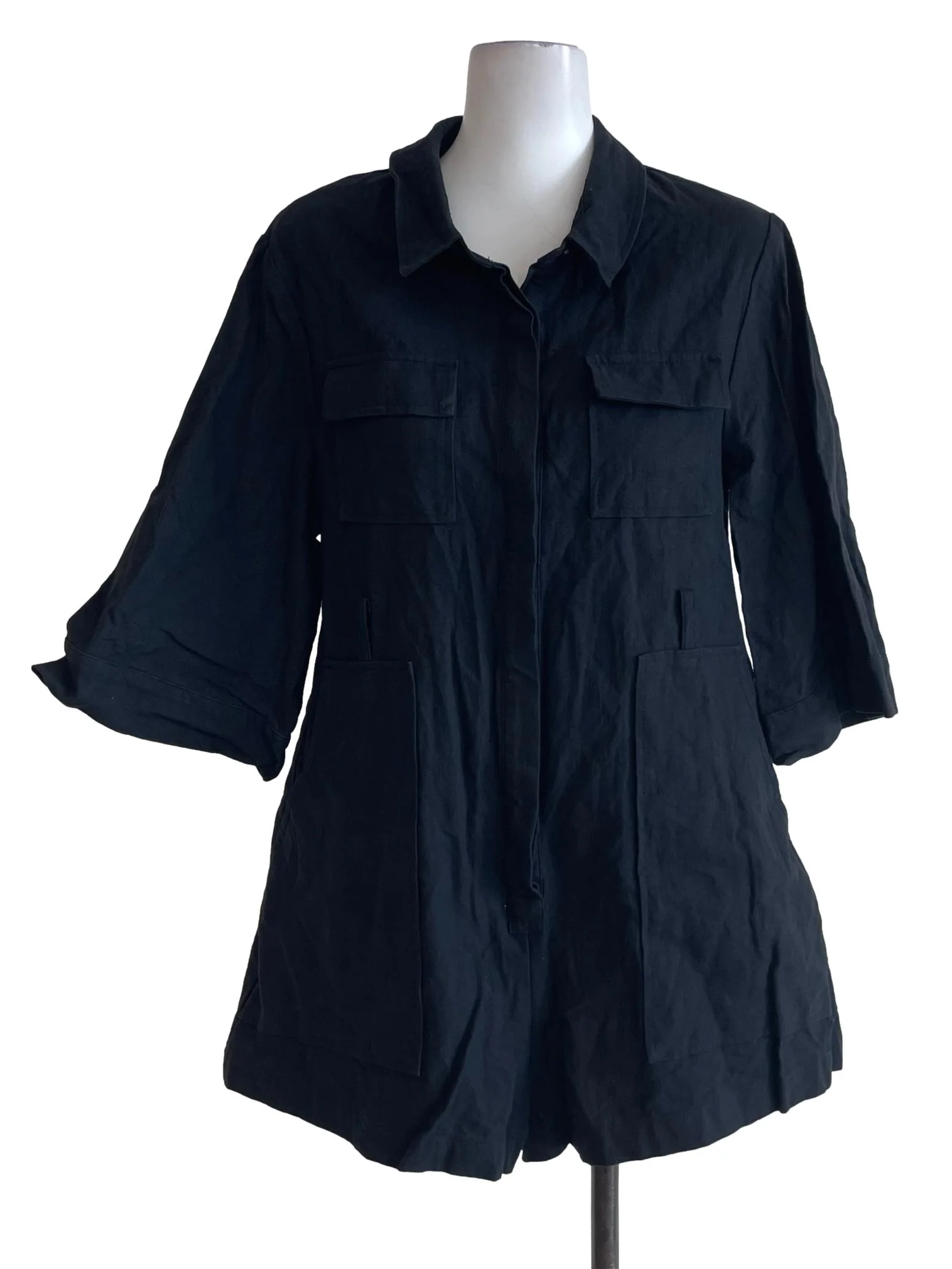 Black Button Up Collared Rompers