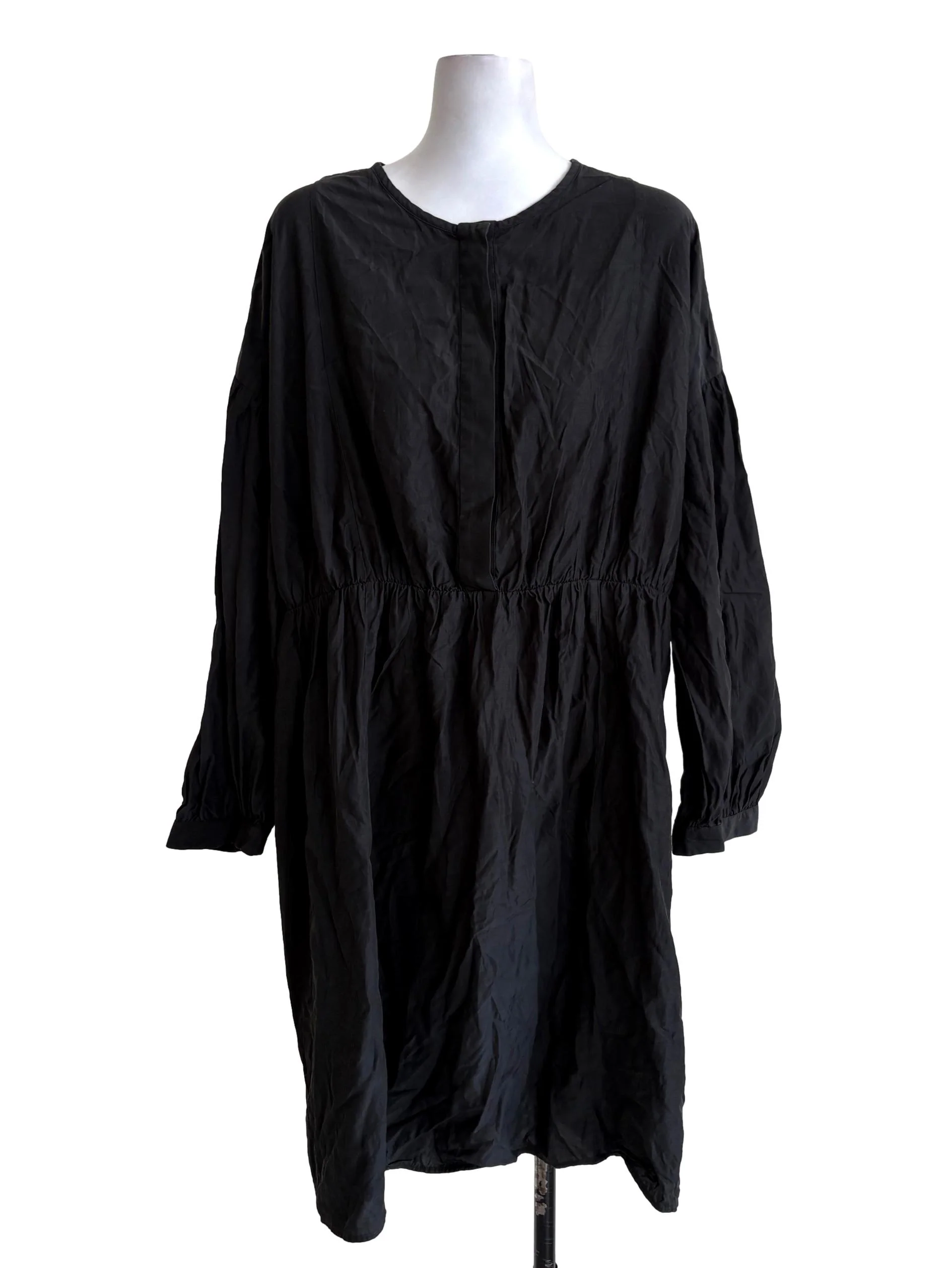 Black Buttoned A-Line Dress