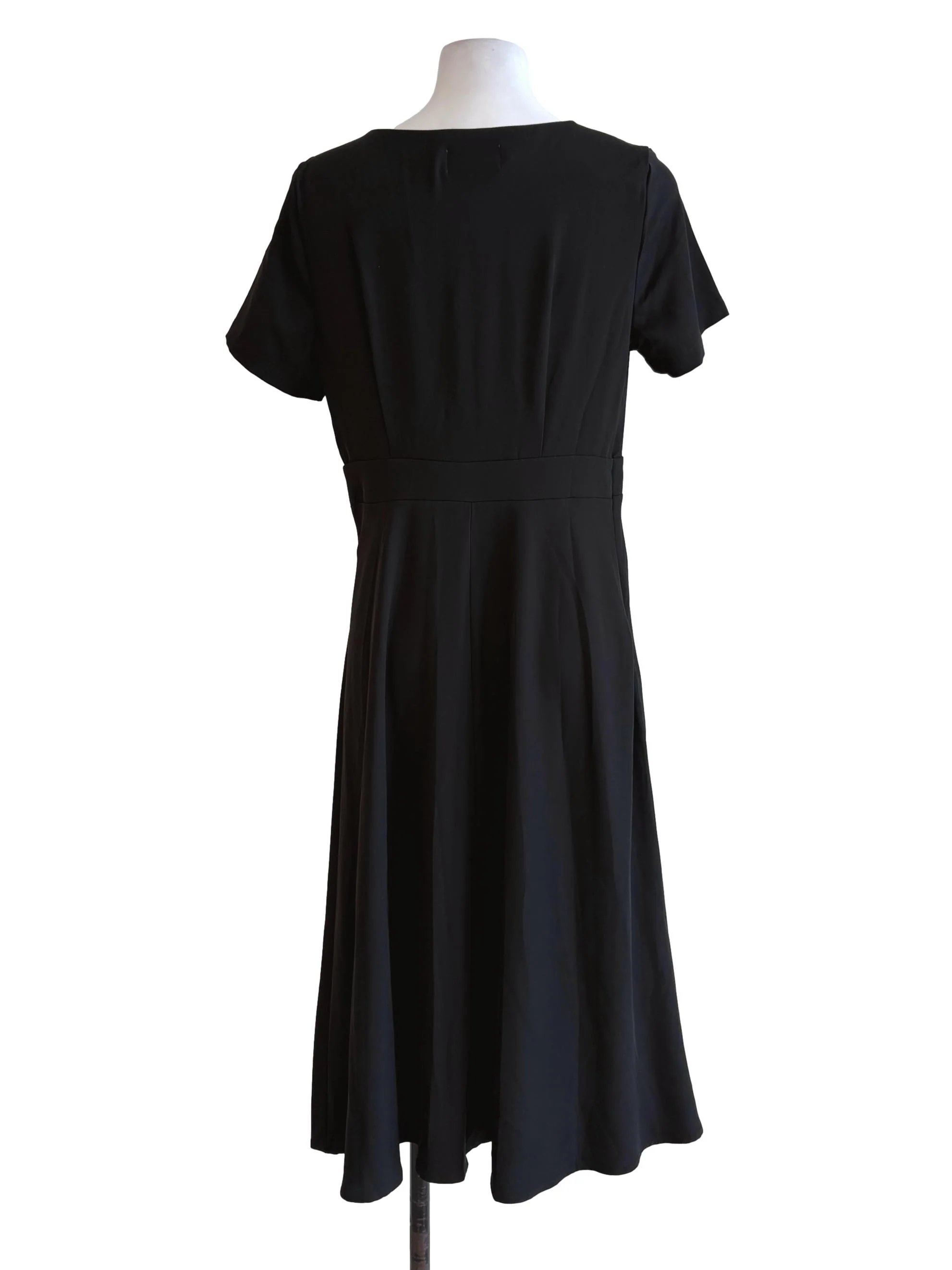 Black Buttoned Pleated A-Line Dress - Image 2