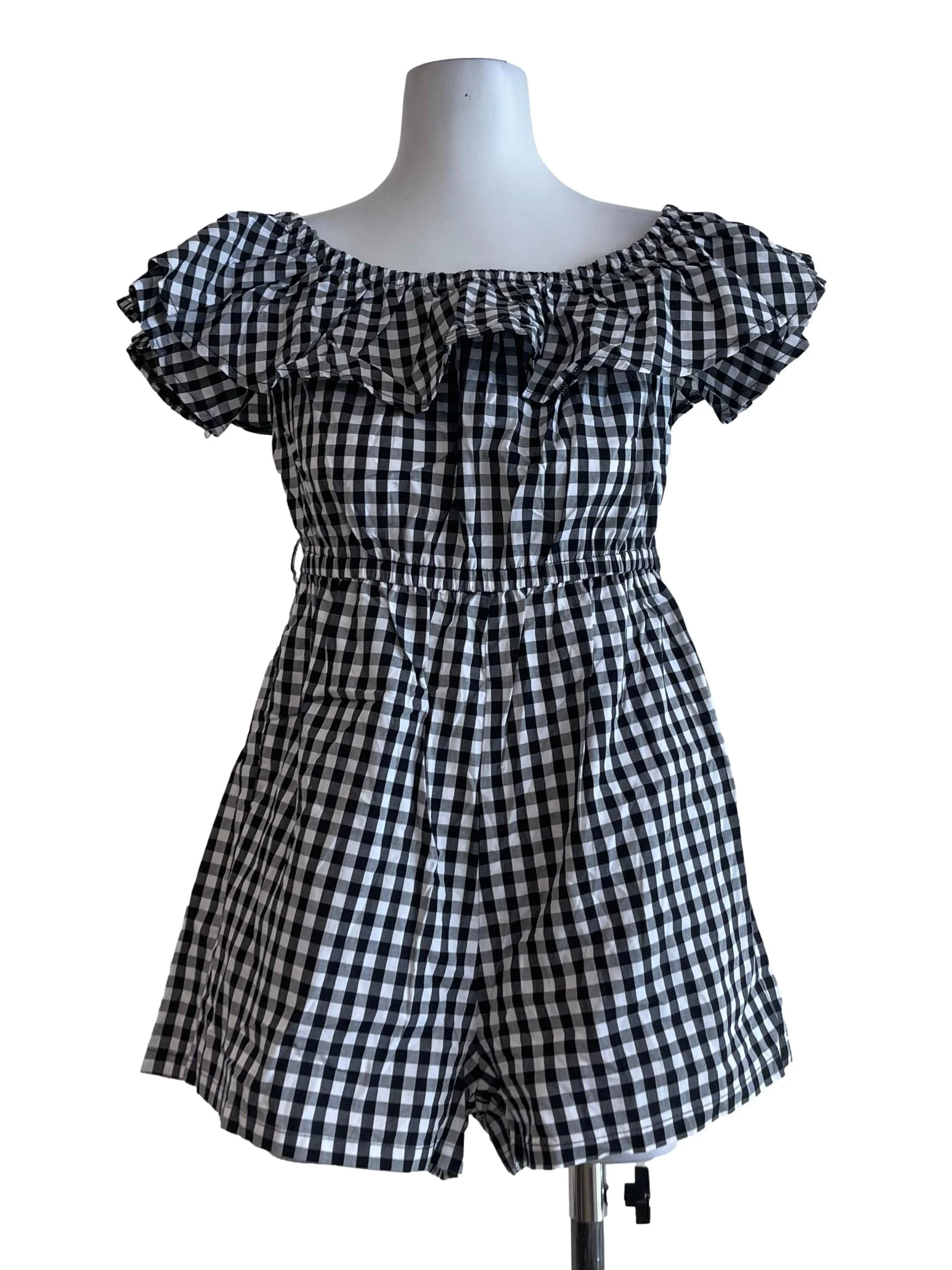 Black Checkered Ruffles Romper