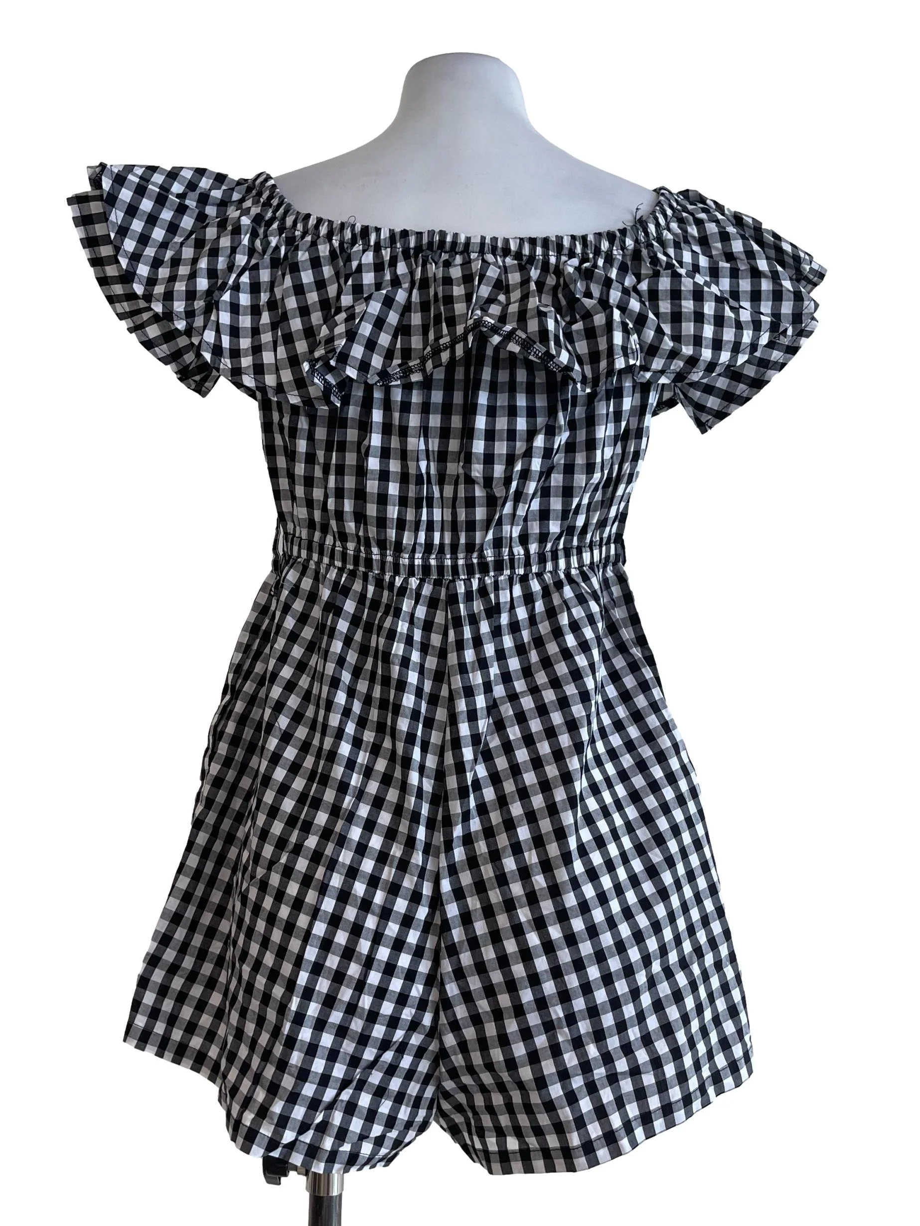 Black Checkered Ruffles Romper - Image 2