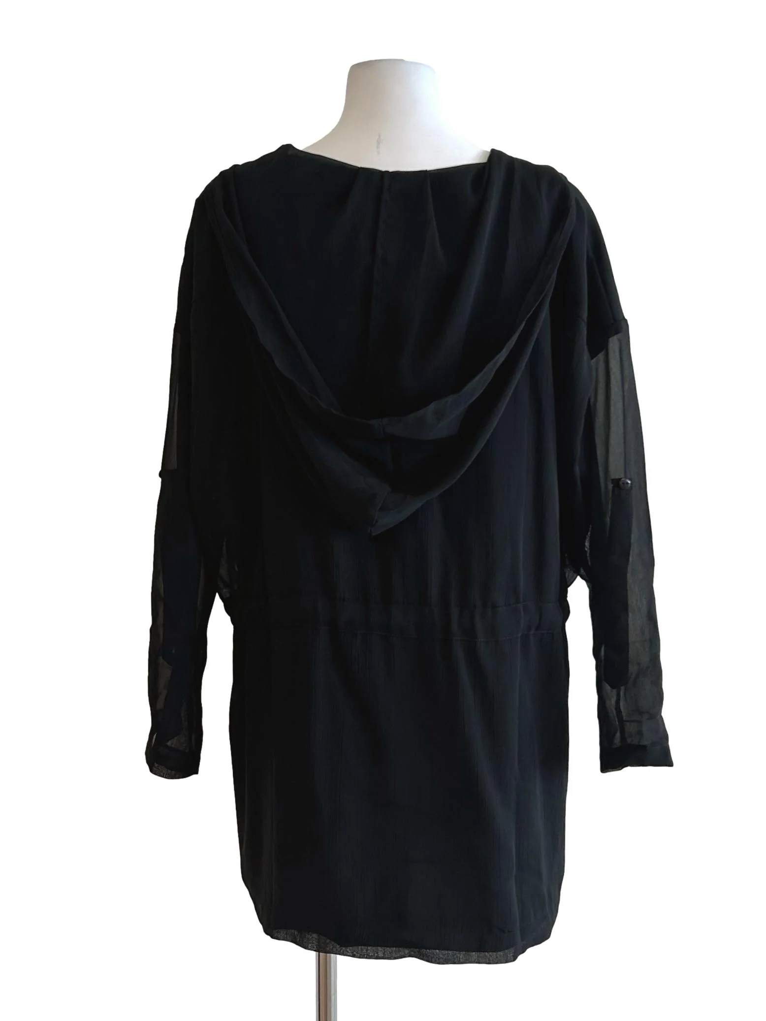 Black Chiffon Hooded Outerwear - Image 2