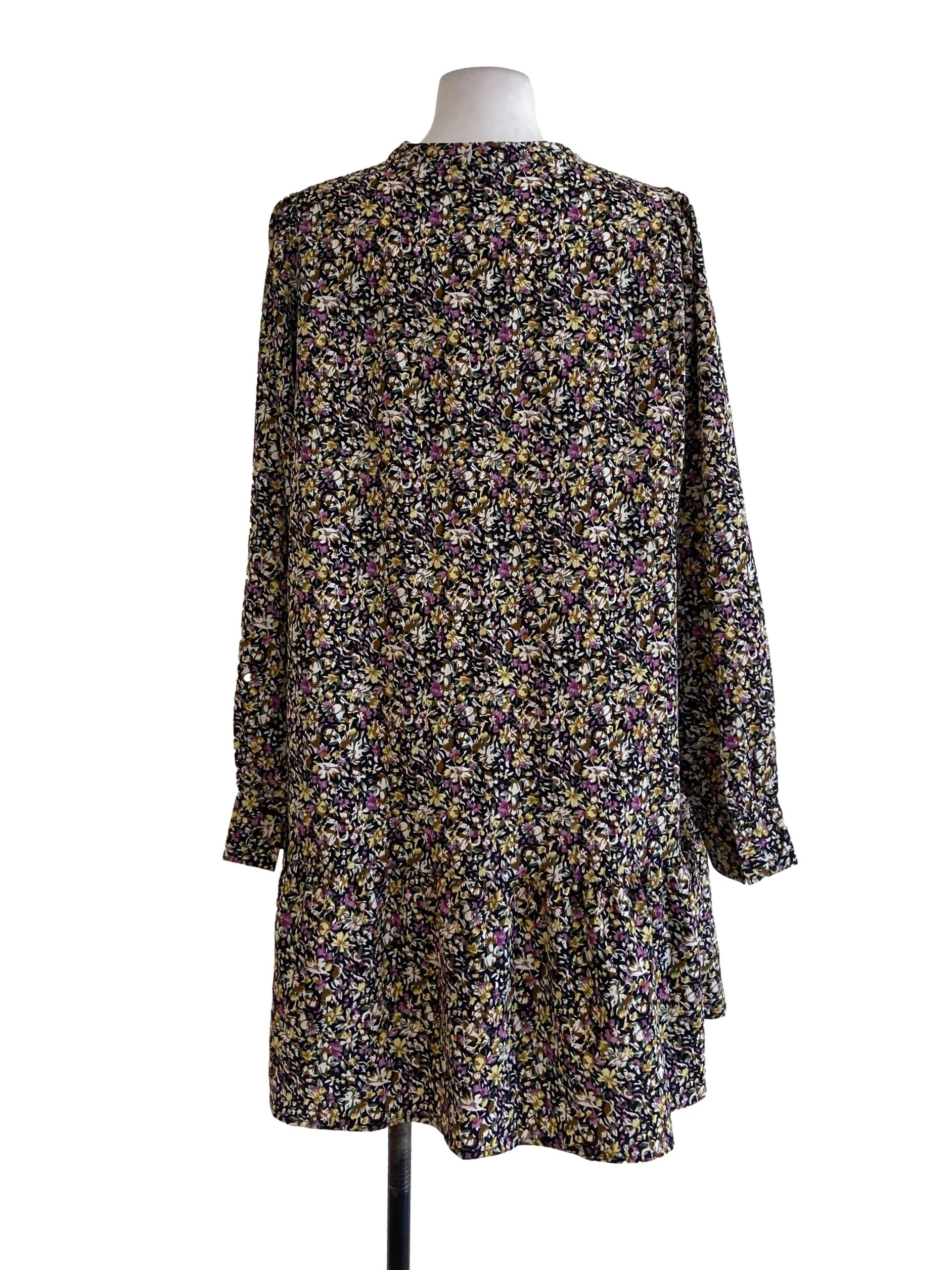 Black & Colourful Floral Half Button Shirt Drop Waist Dress - Image 2