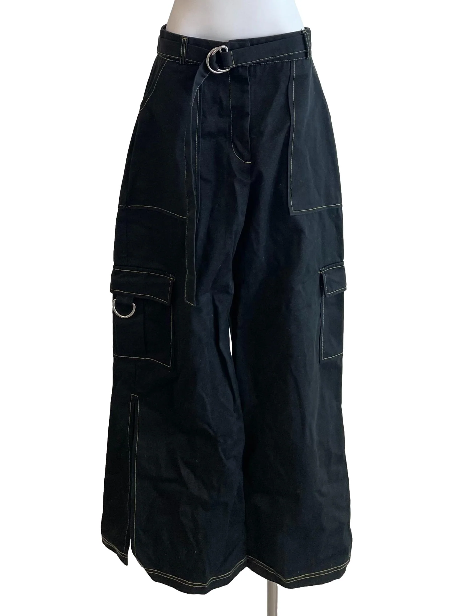 Black Contrast Stitch Bush Pants