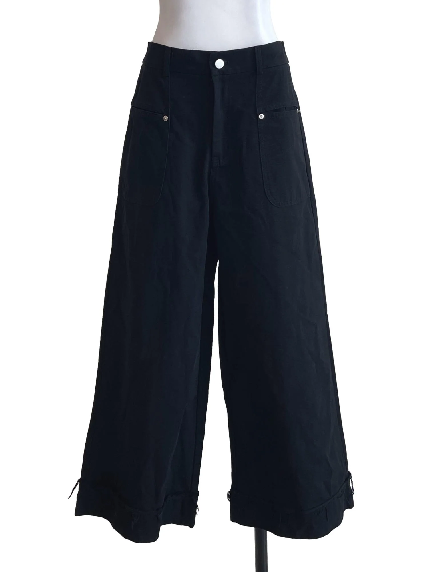 Black Denim Folded Hem Pants