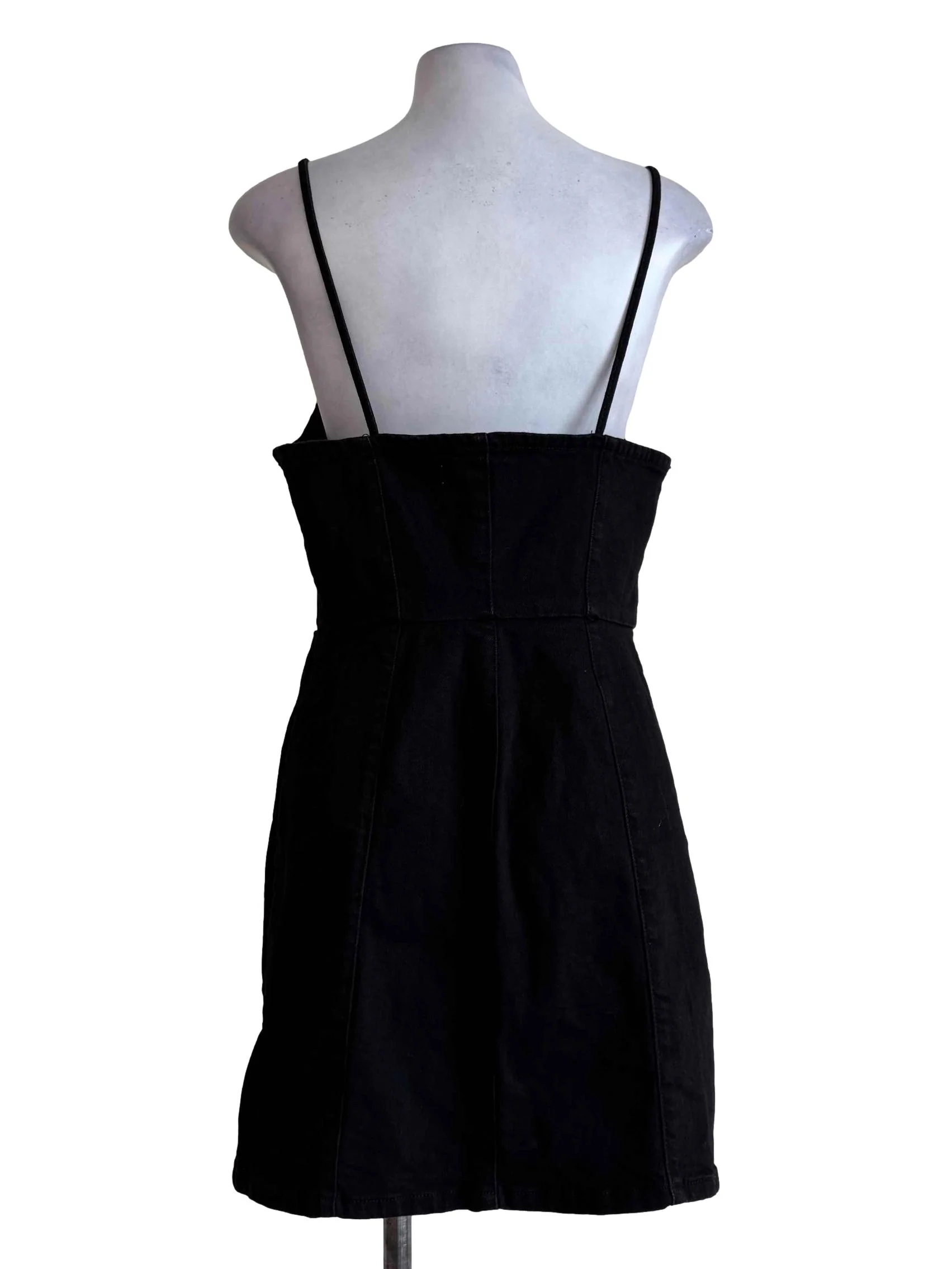 Black Denim Front Button Mini Dress - Image 2