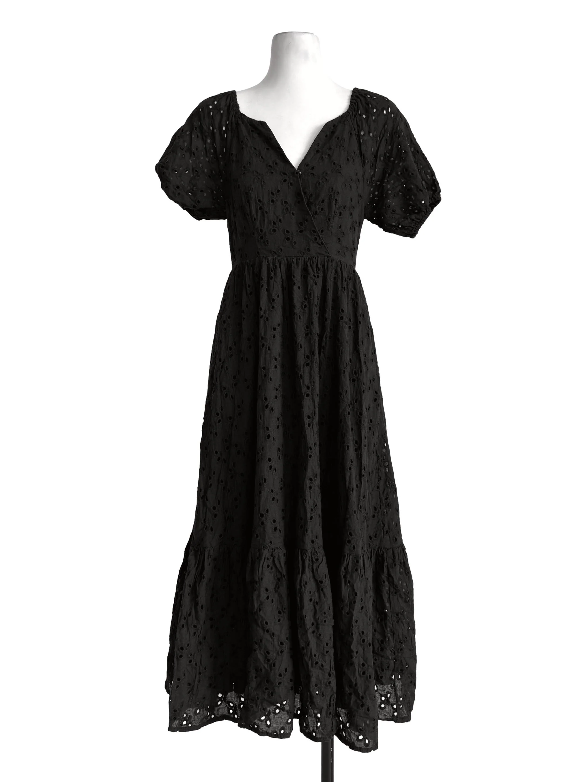 Black Eyelet V Neck Dress TWL