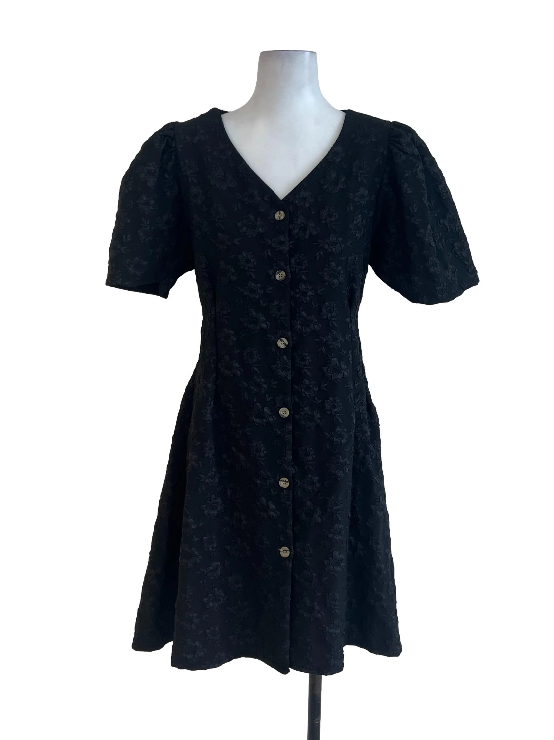 Black Floral Buttoned Dress