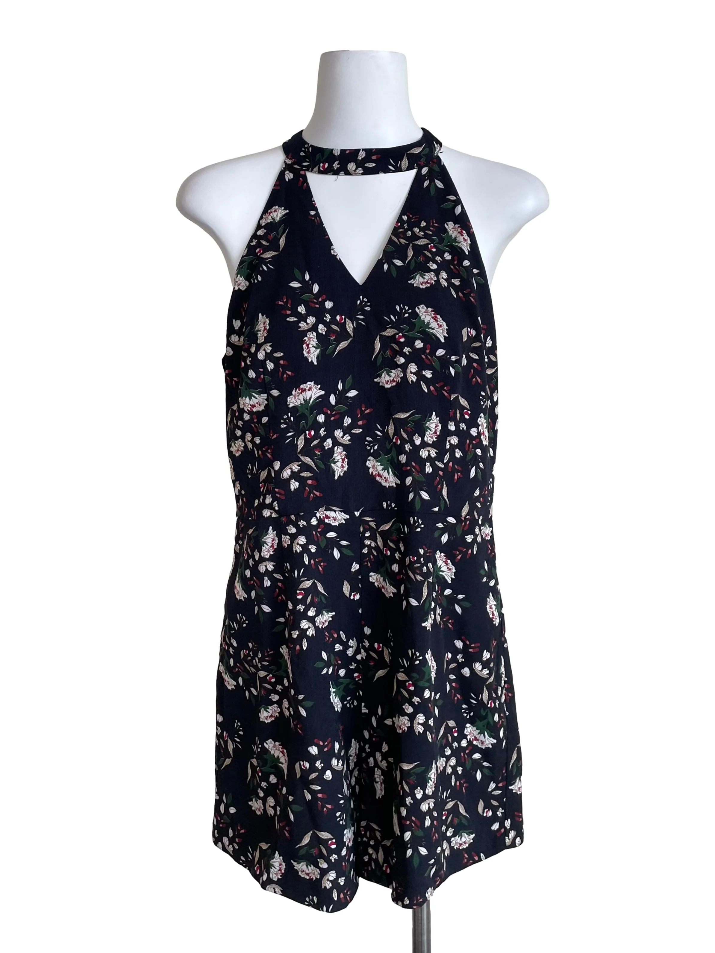 Black Floral Halter Neck Romper