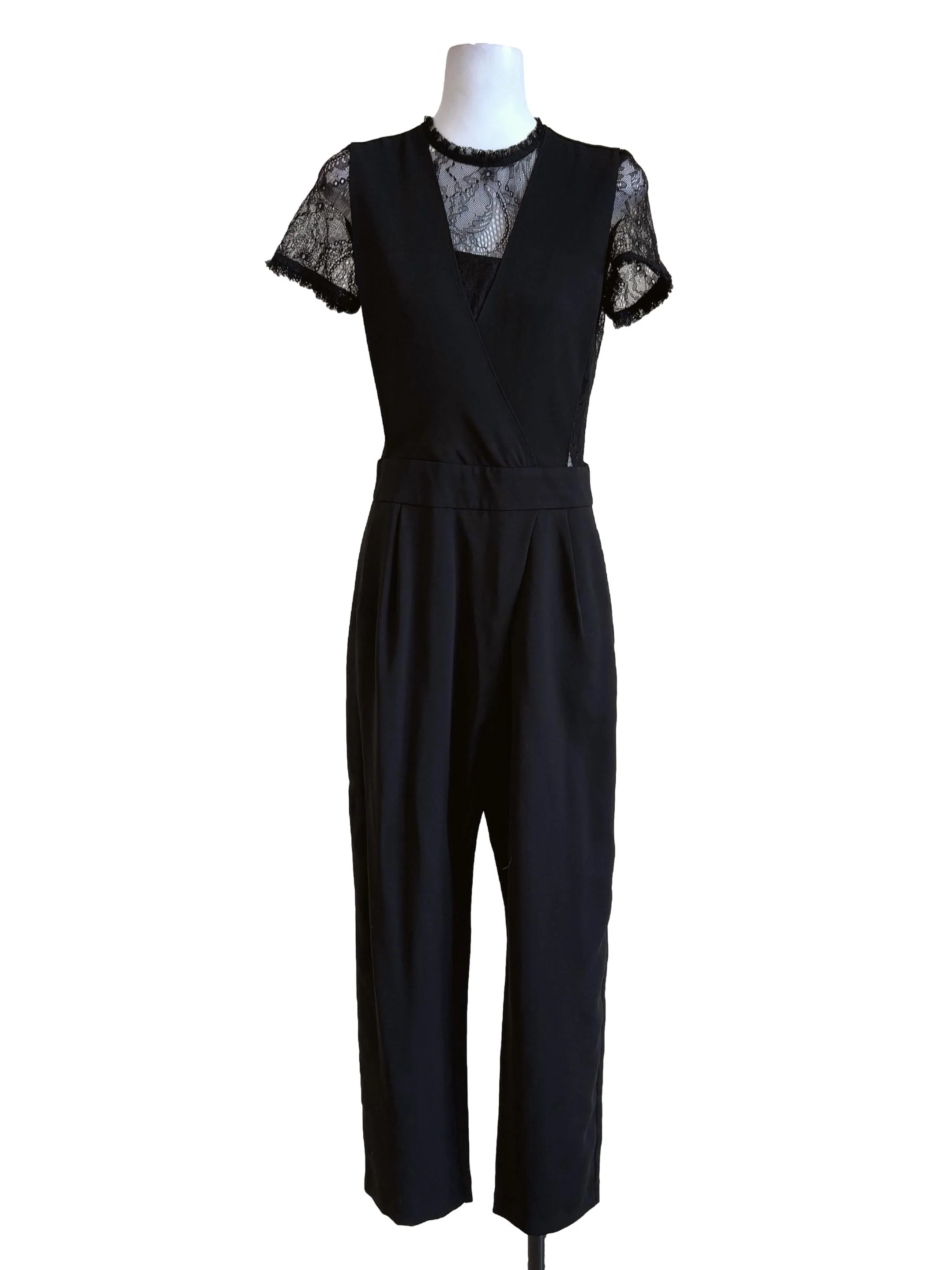 Black Floral Lace Sleeves Jumpsuit