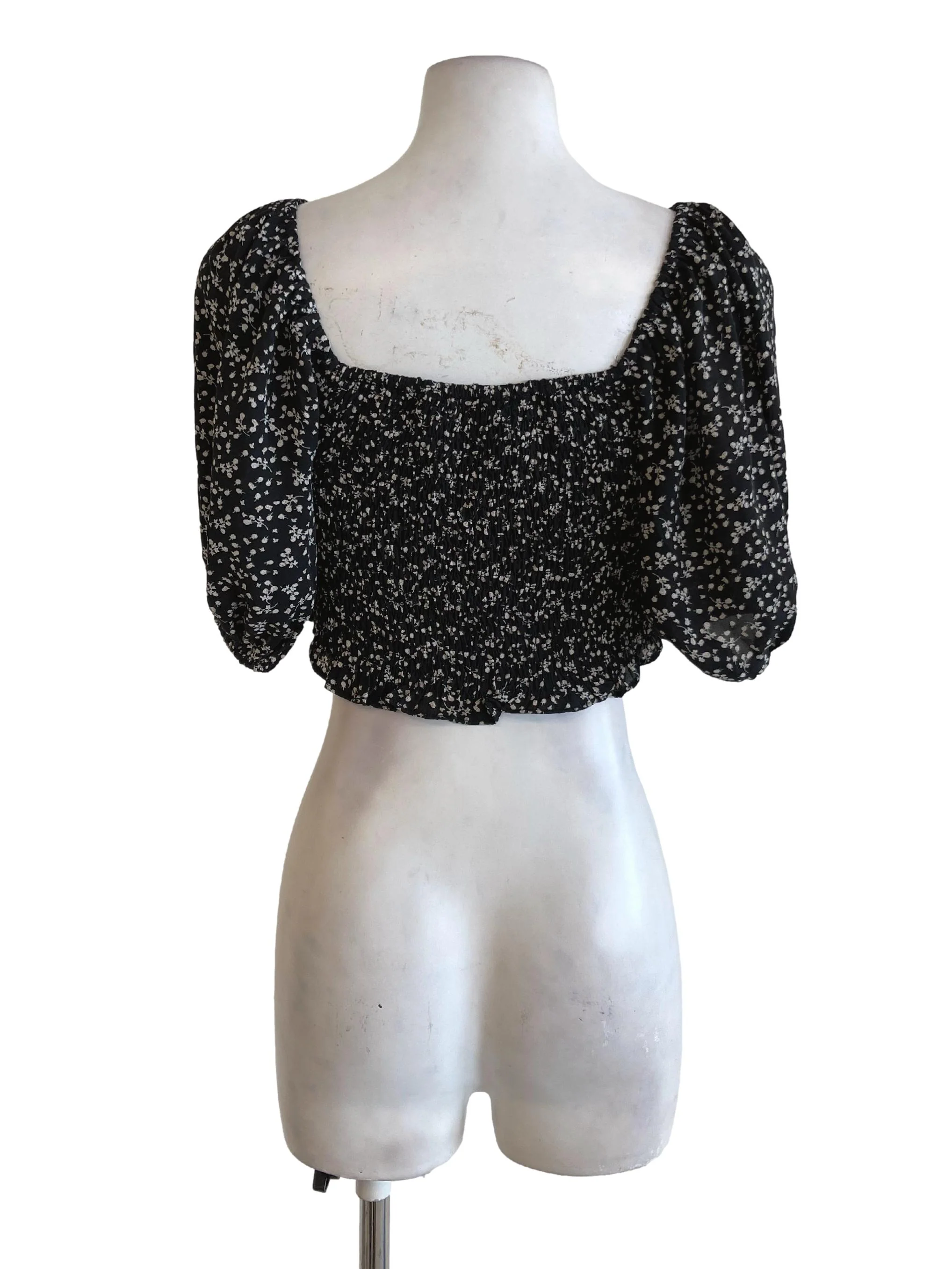 Black Floral Peasant Top TWL - Image 2
