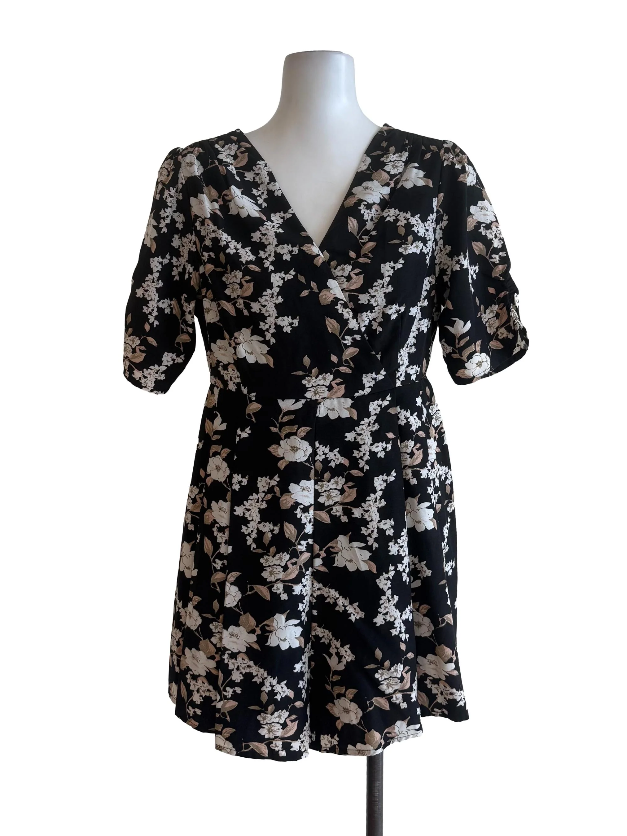 Black Floral Pleated Romper
