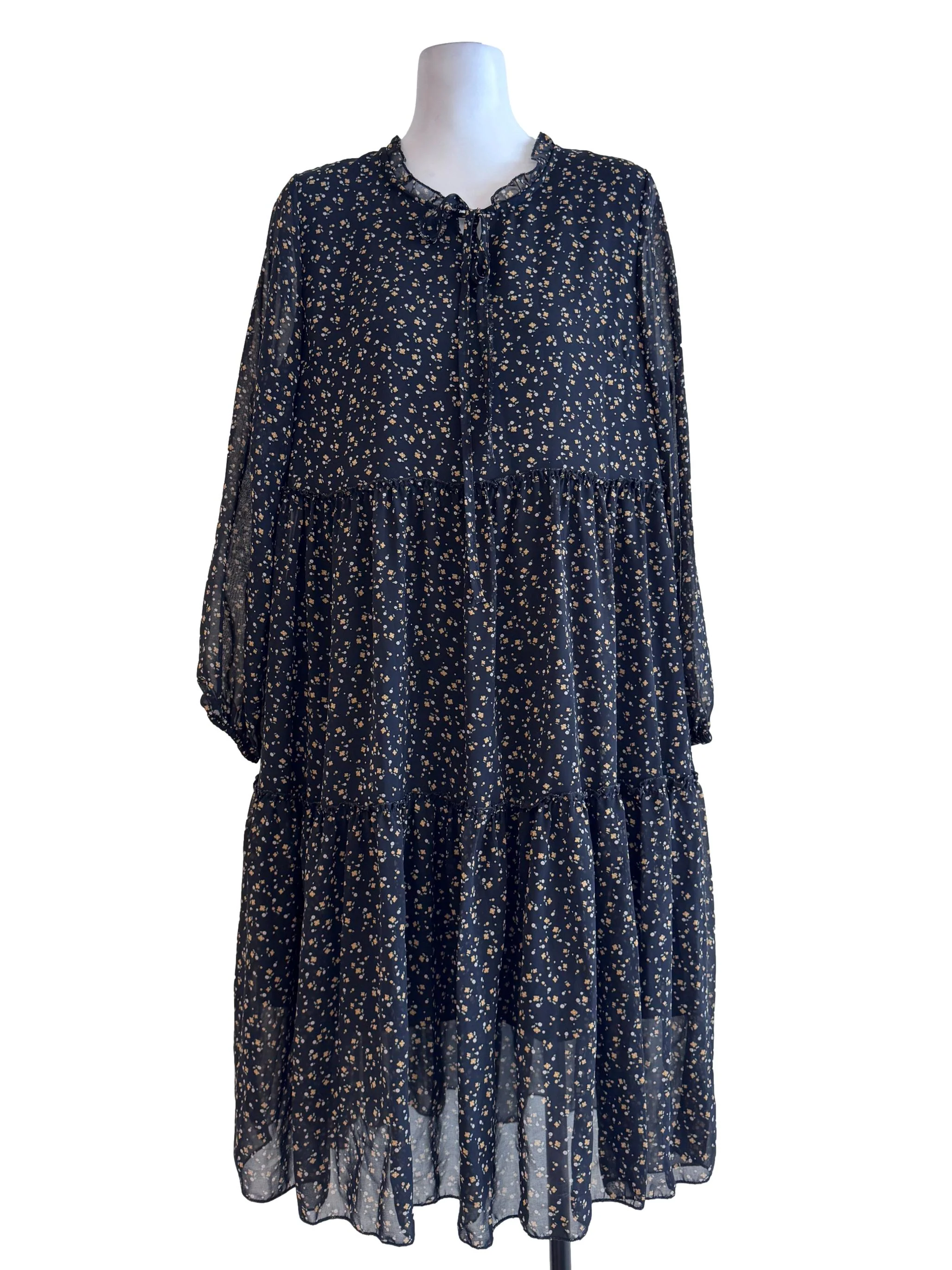 Black Floral Print Ruffle Dress