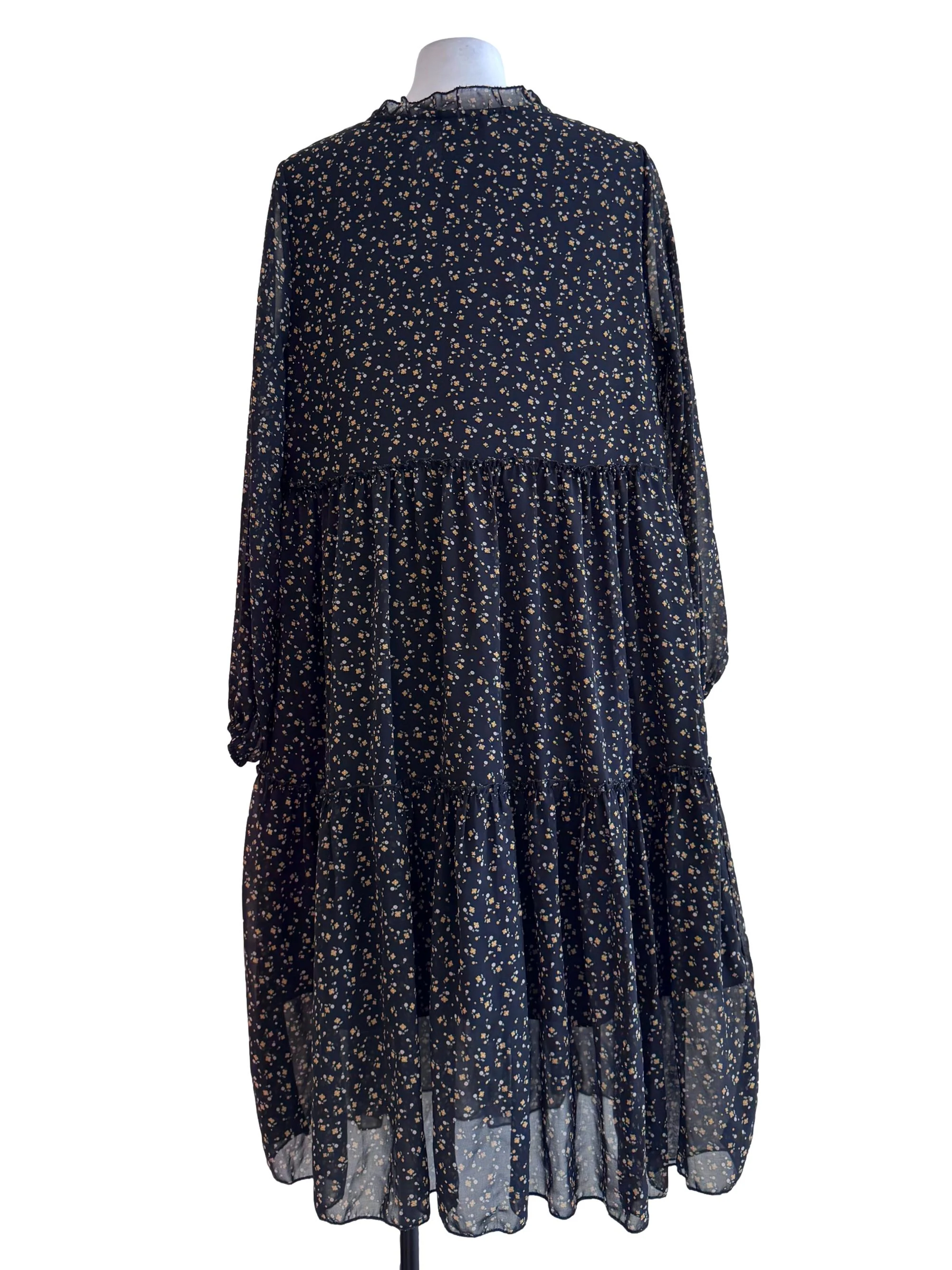 Black Floral Print Ruffle Dress - Image 2