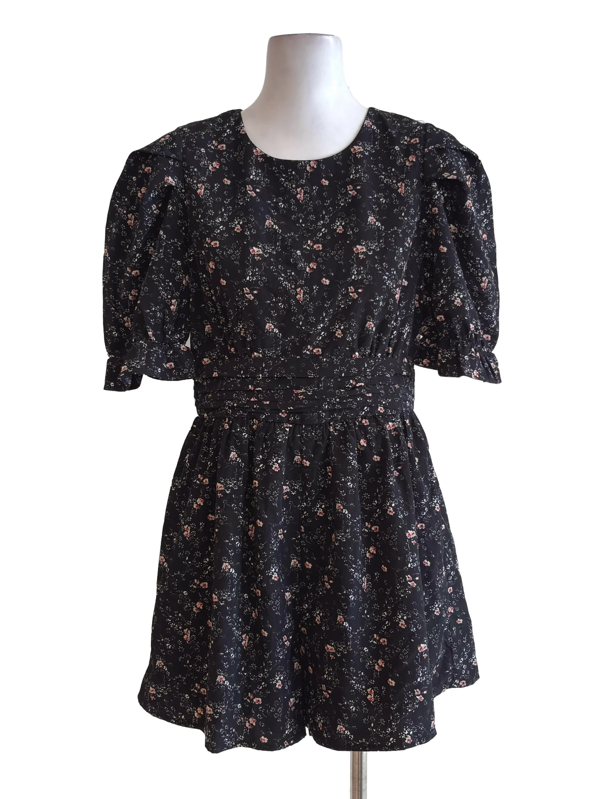 Black Floral Puff Sleeve Romper TCL