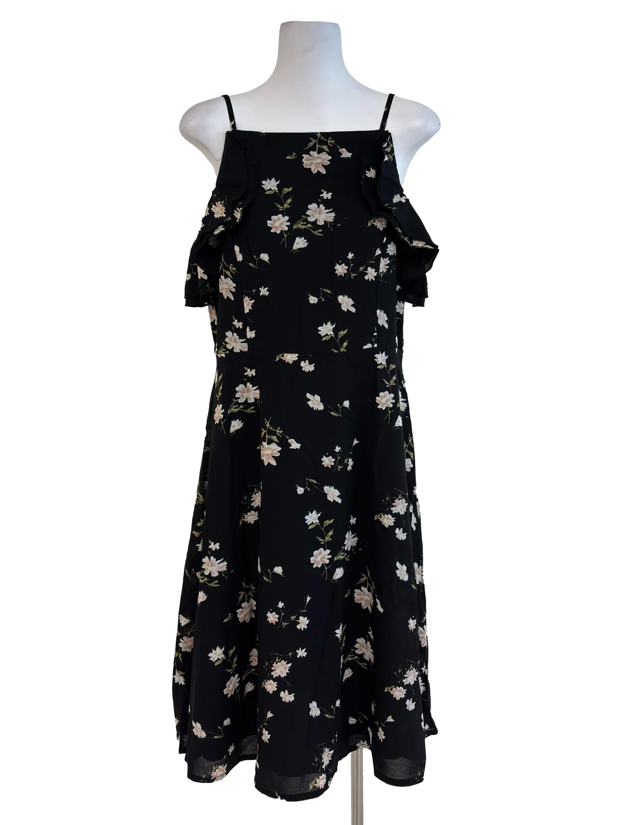 Black Floral Ruffle Dress