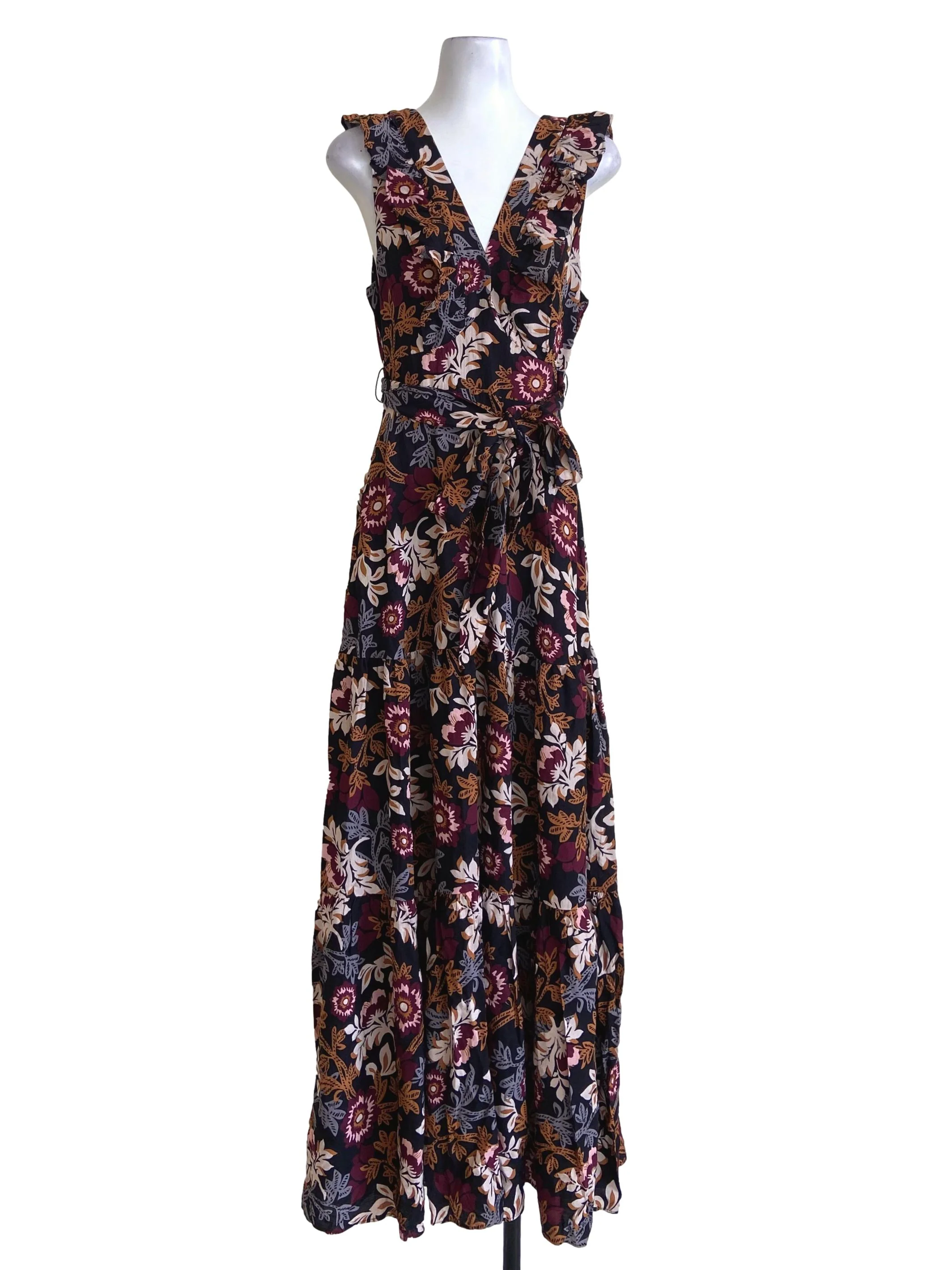 Black & Floral Sleeveless Empire Dress