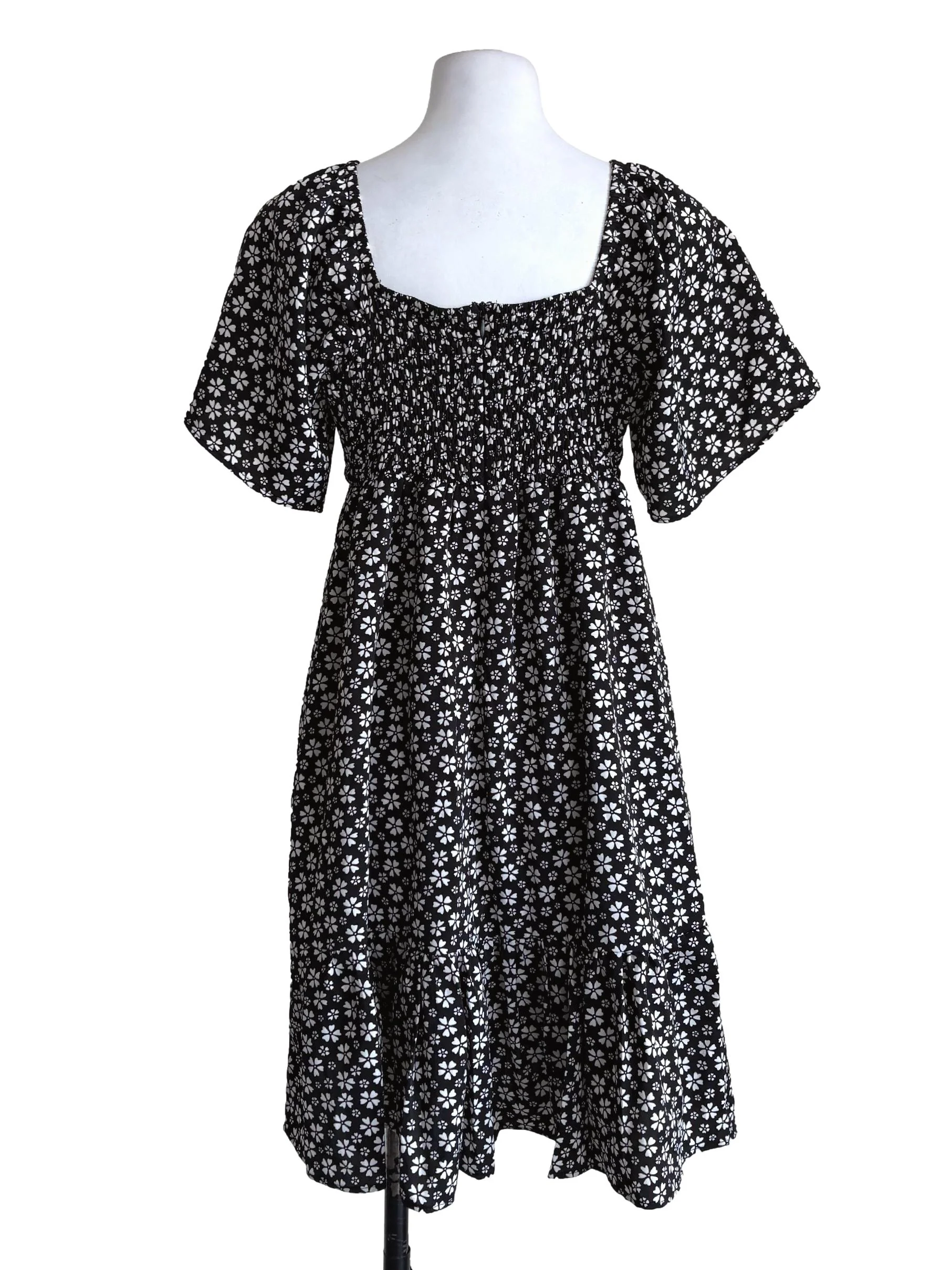 Black Floral Smock Dress - Image 2