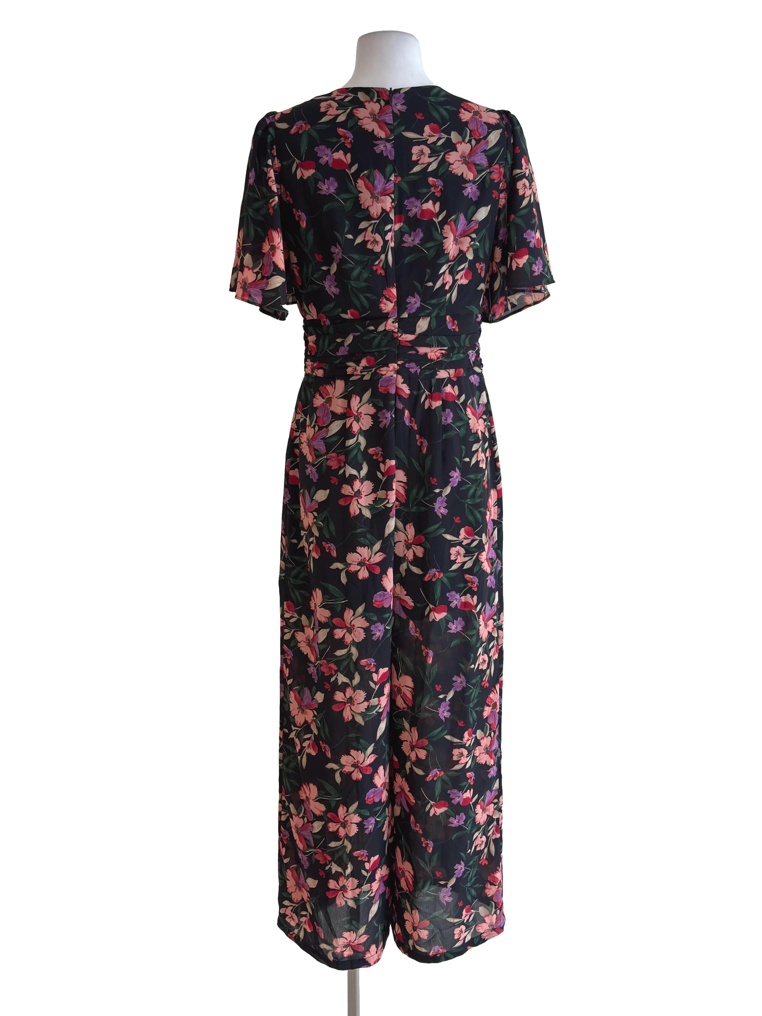 Black Floral V Neck Jumpsuit - Image 2