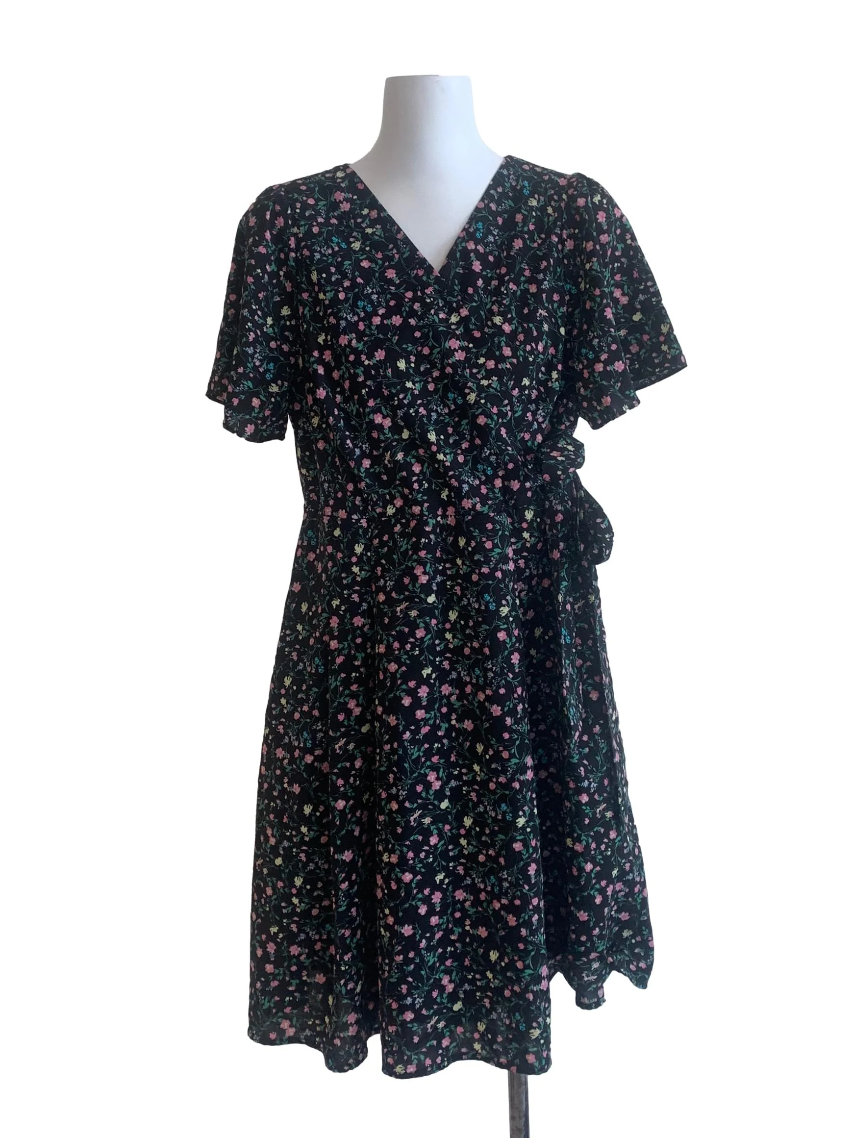 Black Flower Pattern A-Line Dress