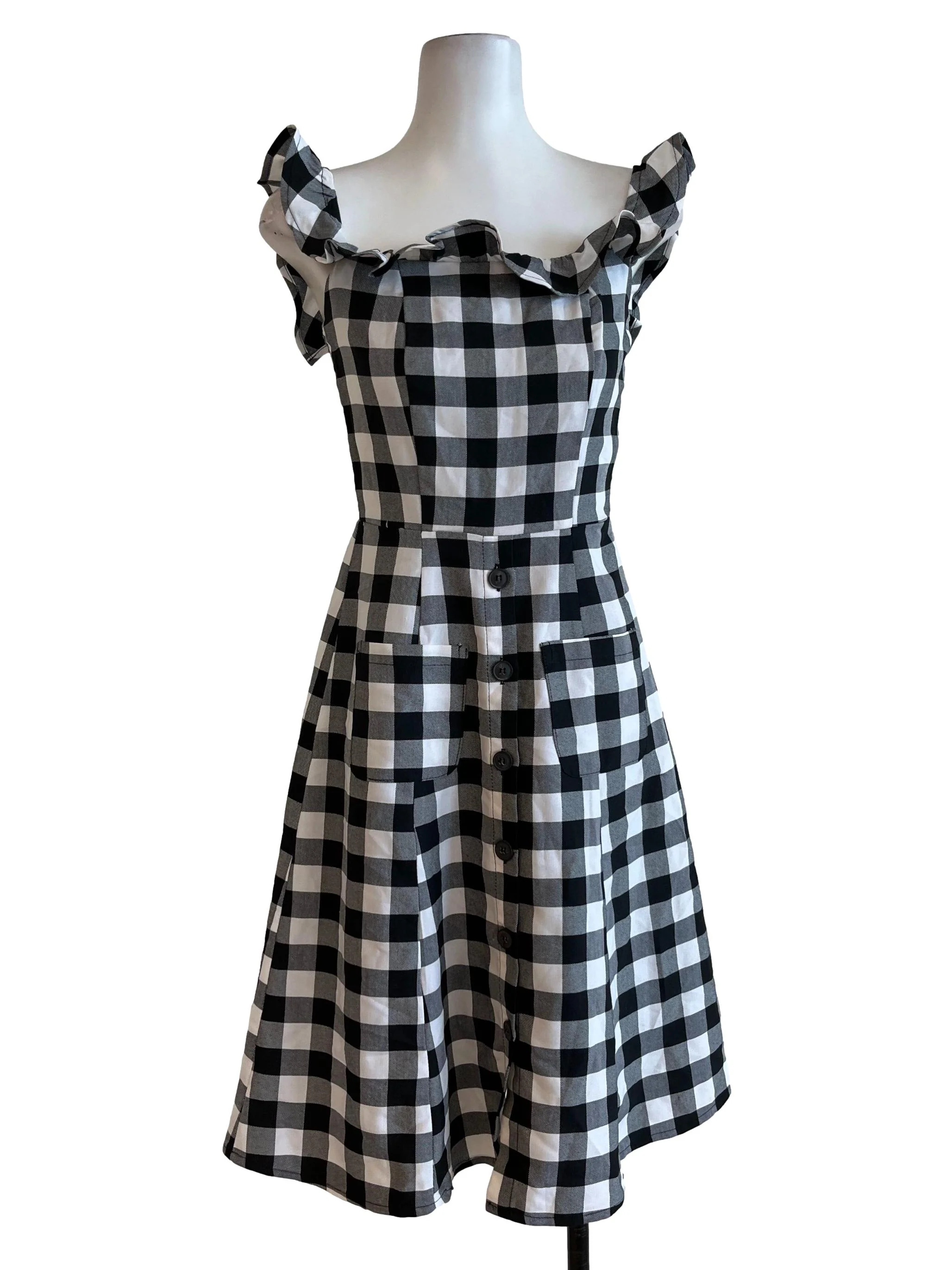 Black Gingham Pattern Dress