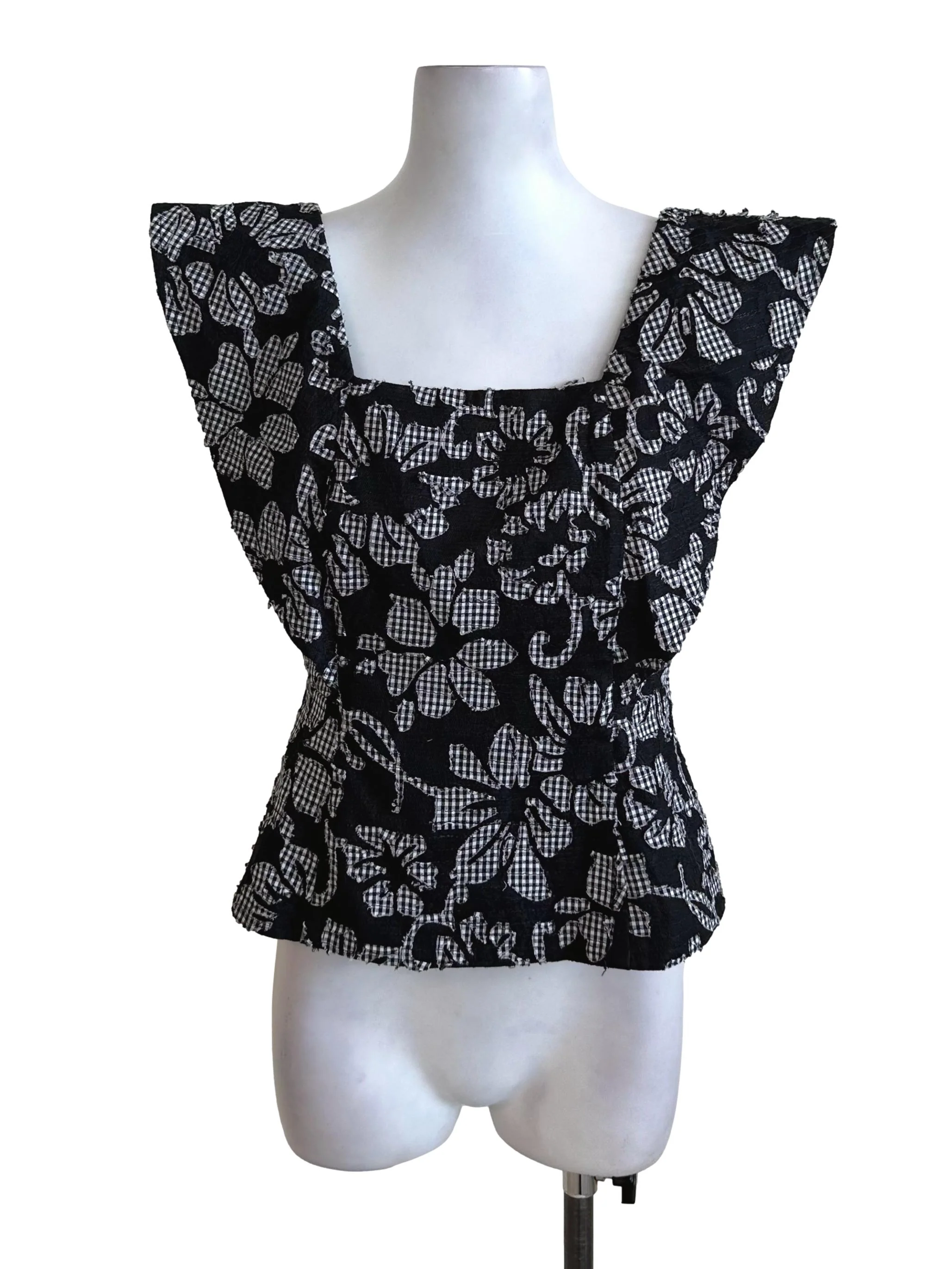Black Grey Floral Textured Top LB