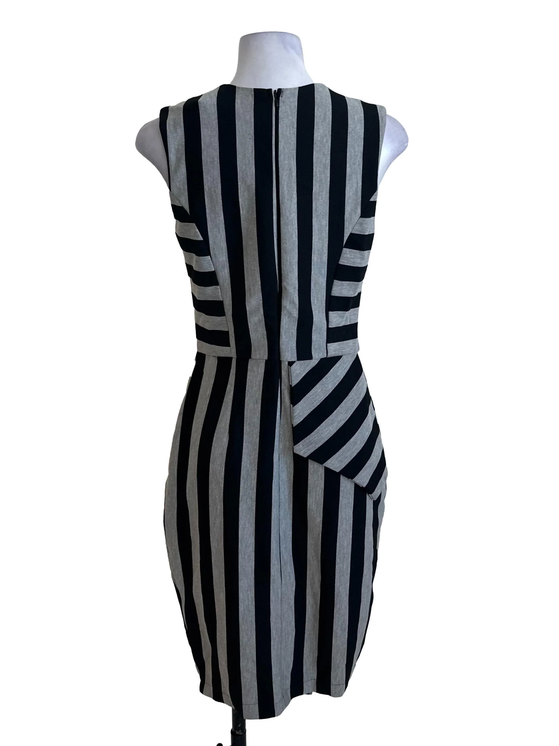Black Grey Stripe Asymmetric Dress - Image 2