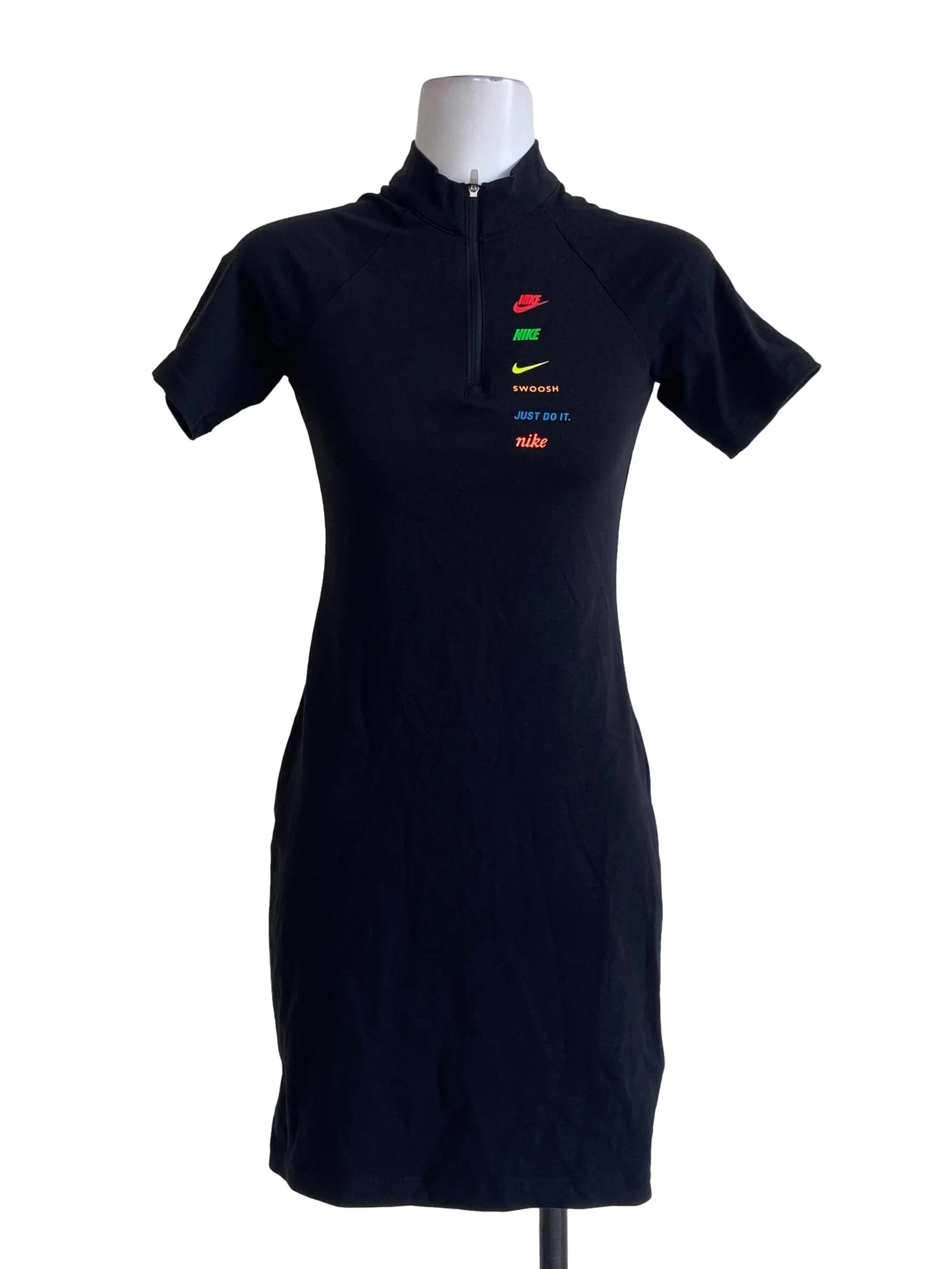 Black Half Zipper Twill Bodycon Dress