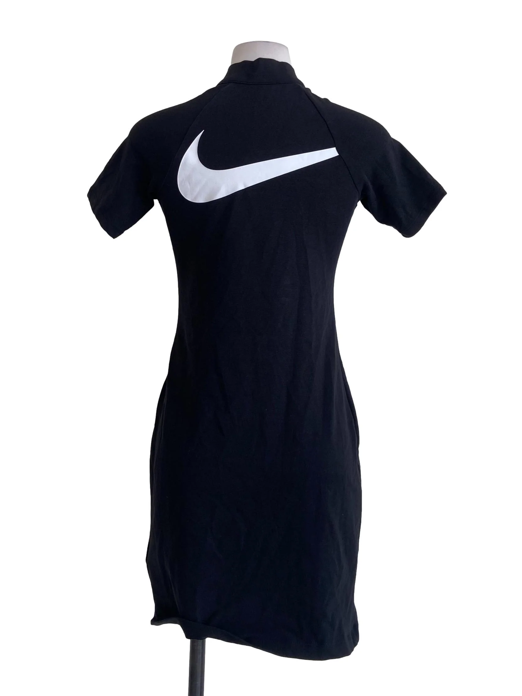 Black Half Zipper Twill Bodycon Dress - Image 2