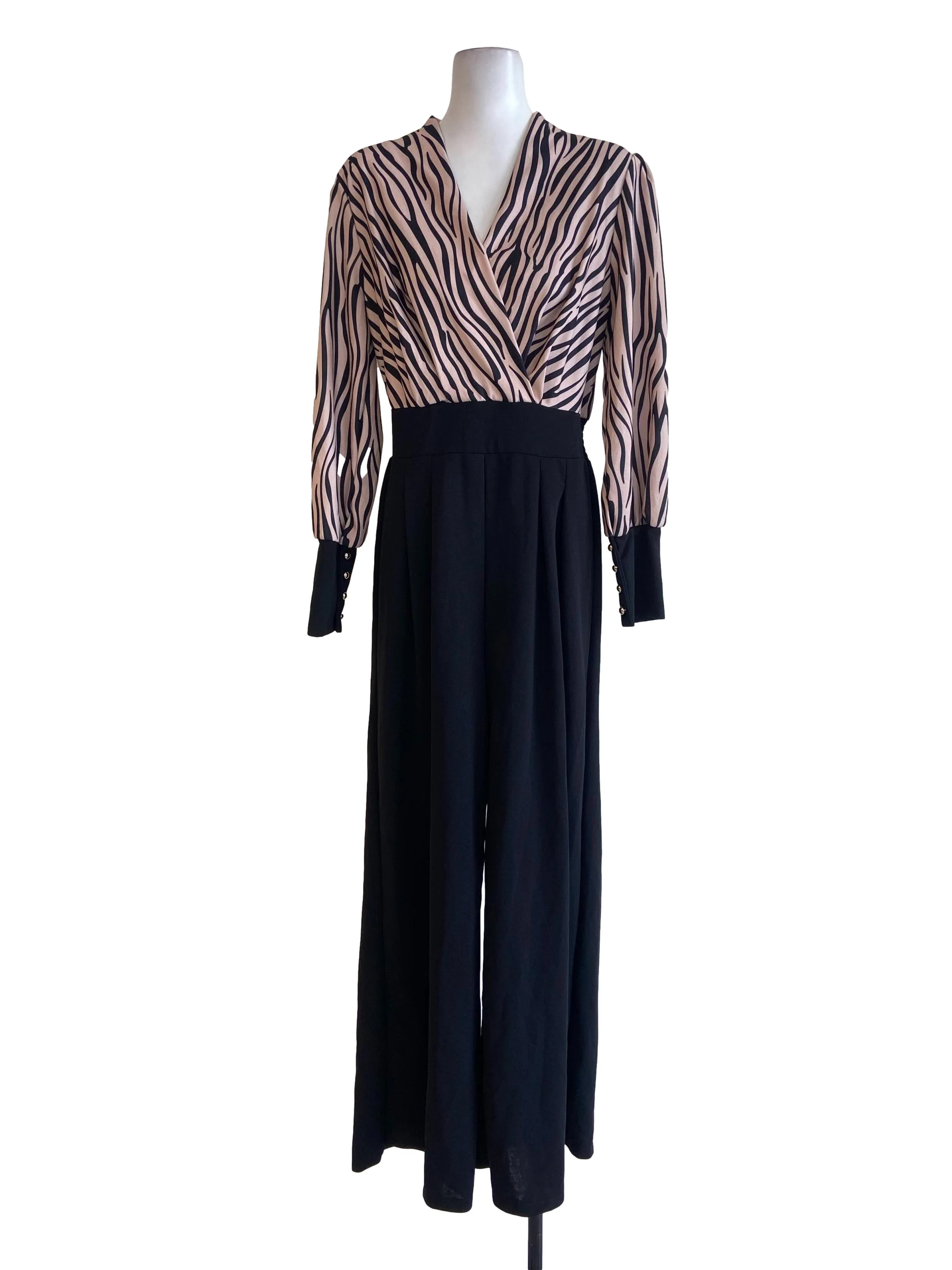 Black & Ivory Stripe V Neck Jumpsuits