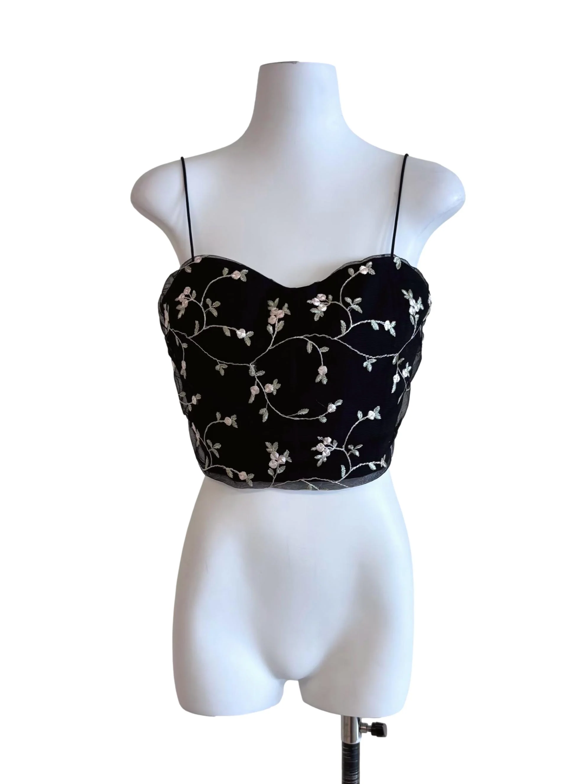 Black Lace Embroidered Sweetheart Cami Top