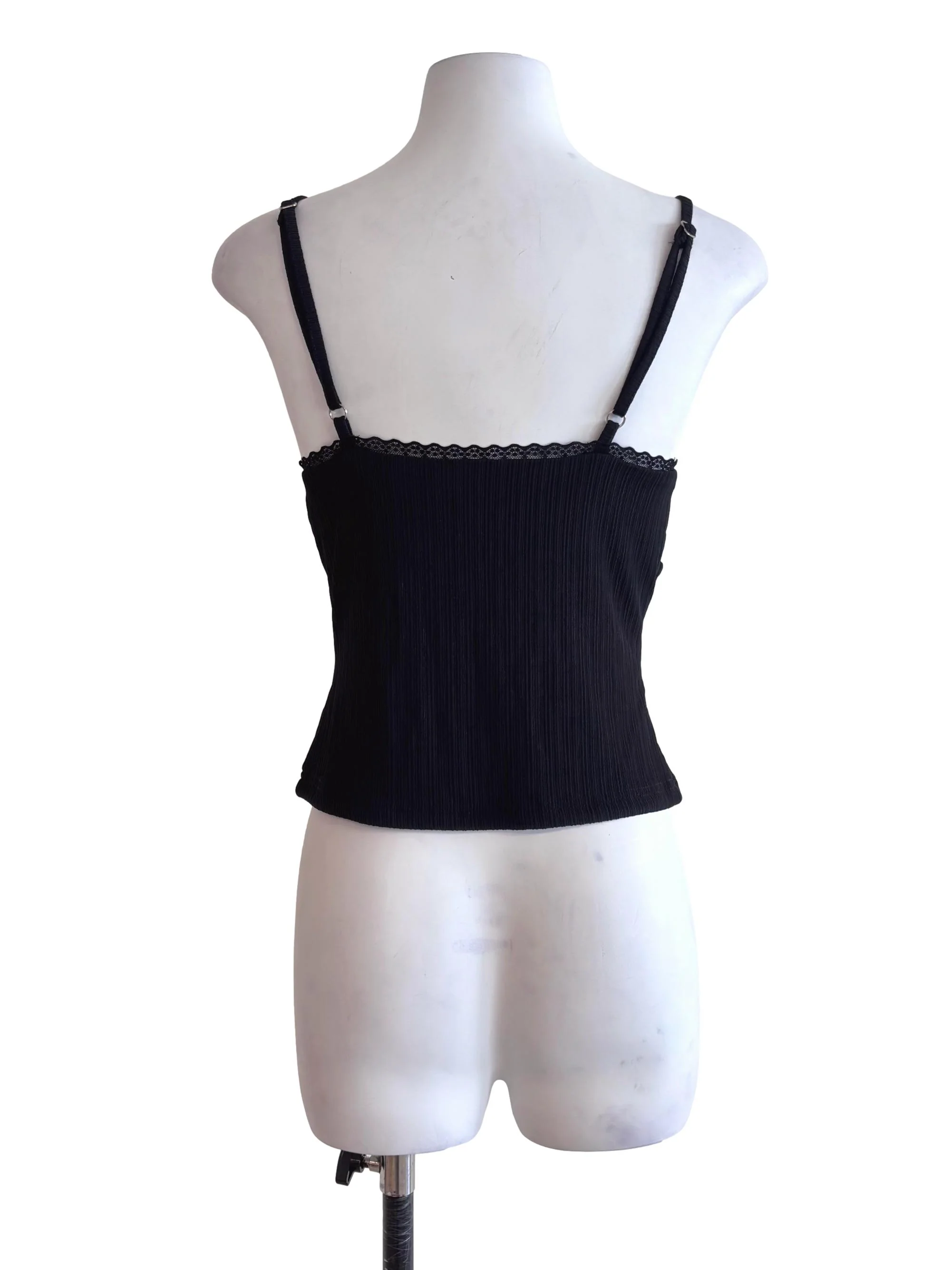 Black Lace Hem Textured Cami Top - Image 2