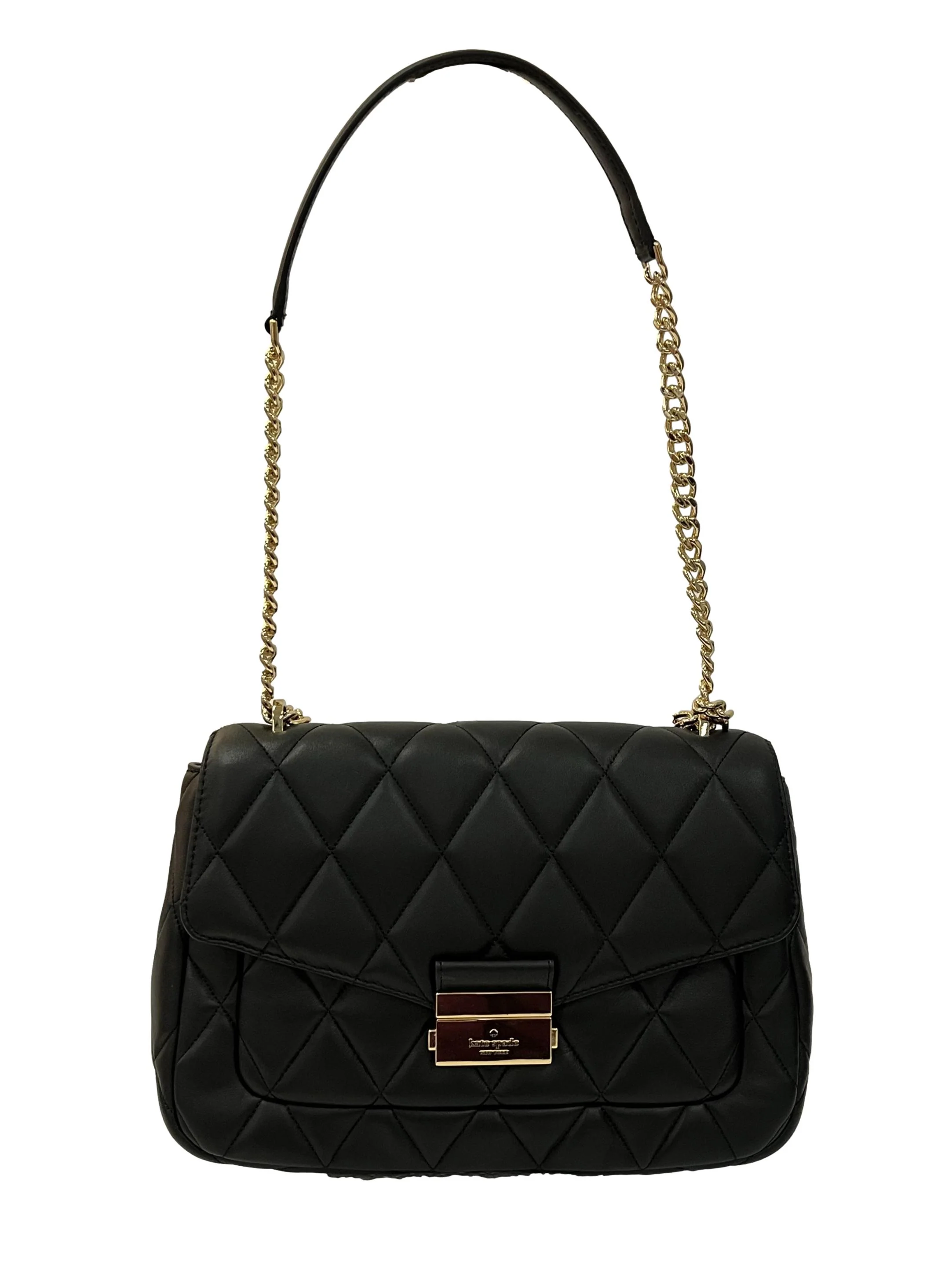 Black Leather Carey Medium Quilted Shoulder Bag CSN