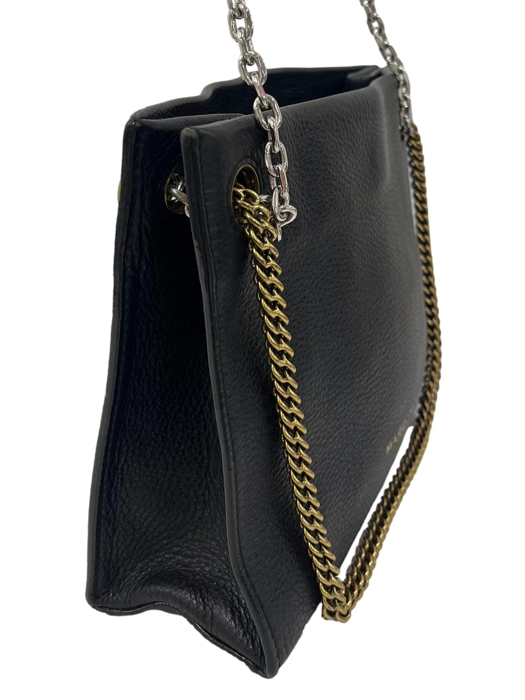 Black Leather Double Chain Shoulder Bag CSN - Image 3