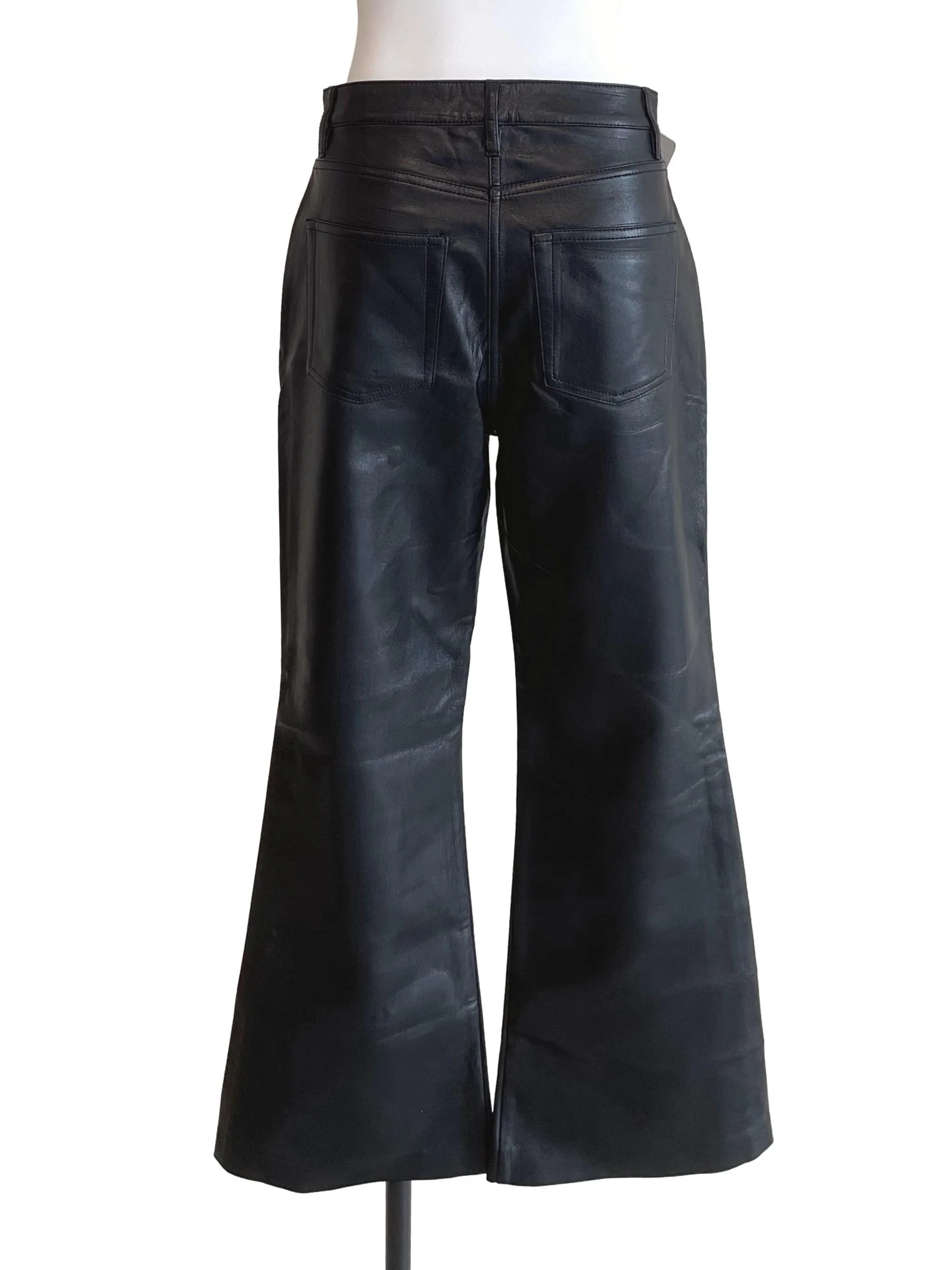 Black Leather Flared Pants - Image 2